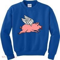 Flying Pig Poking Tongue Out Funny Gift Kids Sweatshirt thumb 0