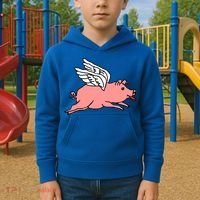 Flying Pig Poking Tongue Out Funny Gift Kids Hoodie thumb 2
