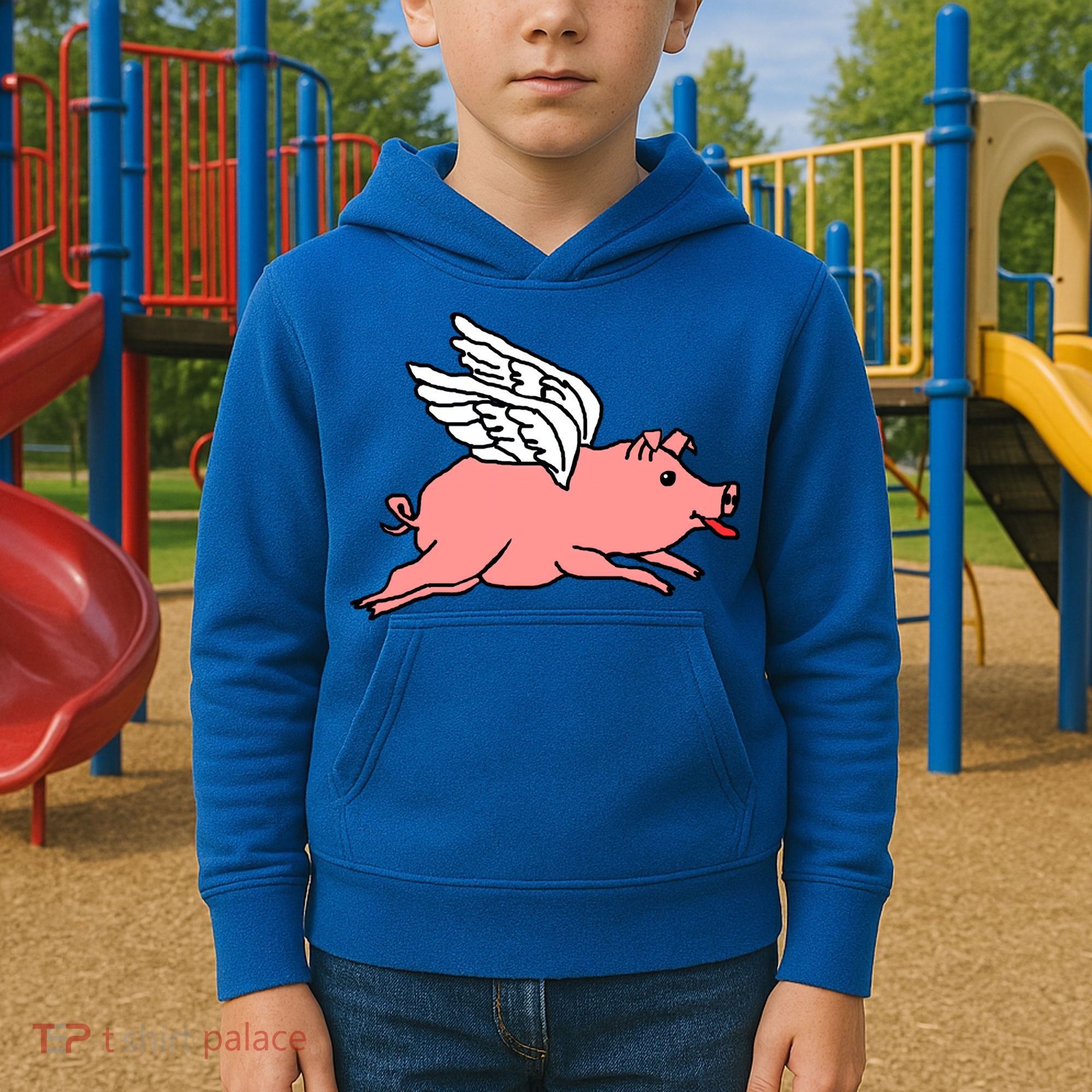 Flying Pig Poking Tongue Out Funny Gift Kids Hoodie