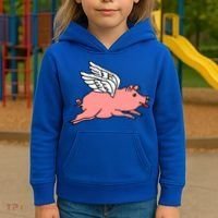 Flying Pig Poking Tongue Out Funny Gift Kids Hoodie thumb 3