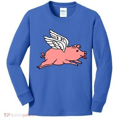 Flying Pig Poking Tongue Out Funny Gift Kids Long Sleeve Shirt