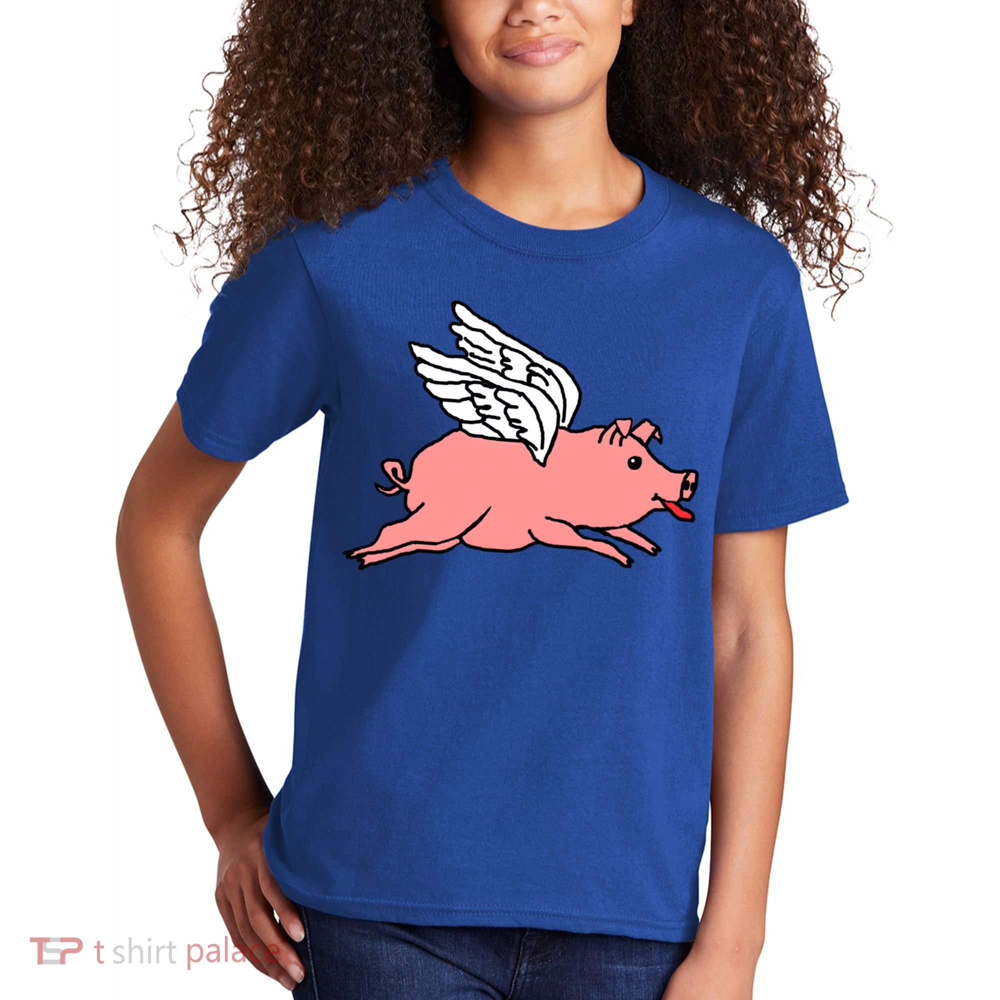 Flying Pig Poking Tongue Out Funny Gift Kids T-Shirt