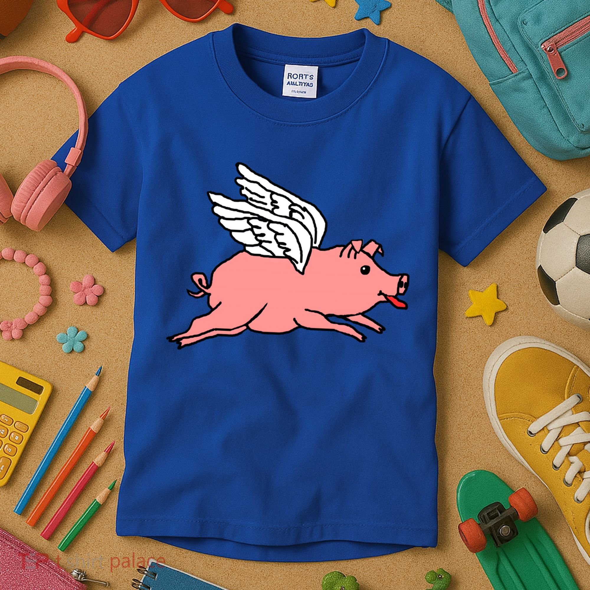 Flying Pig Poking Tongue Out Funny Gift Kids T-Shirt