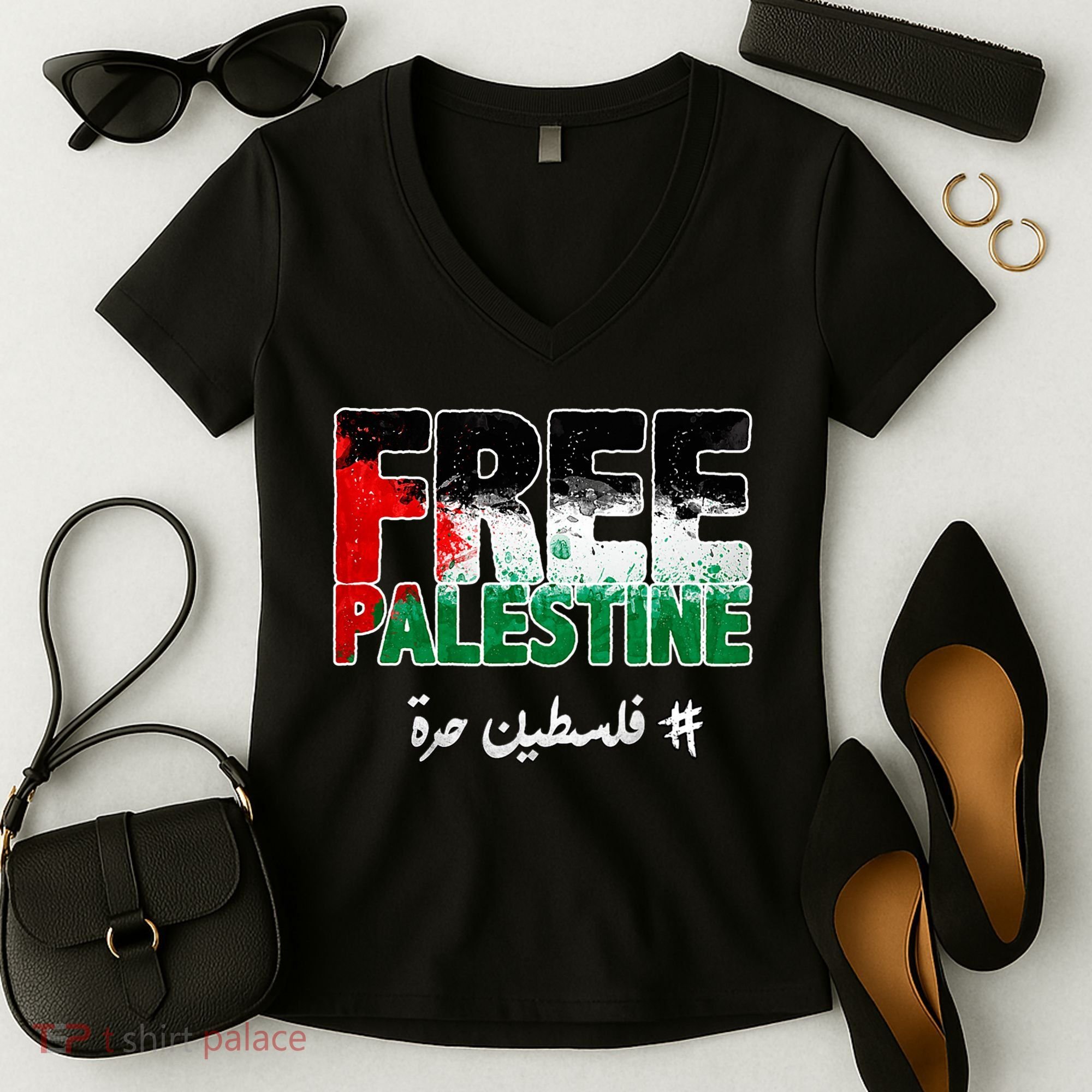 Free Palestine Palestine Strong Women's V-Neck T-Shirt