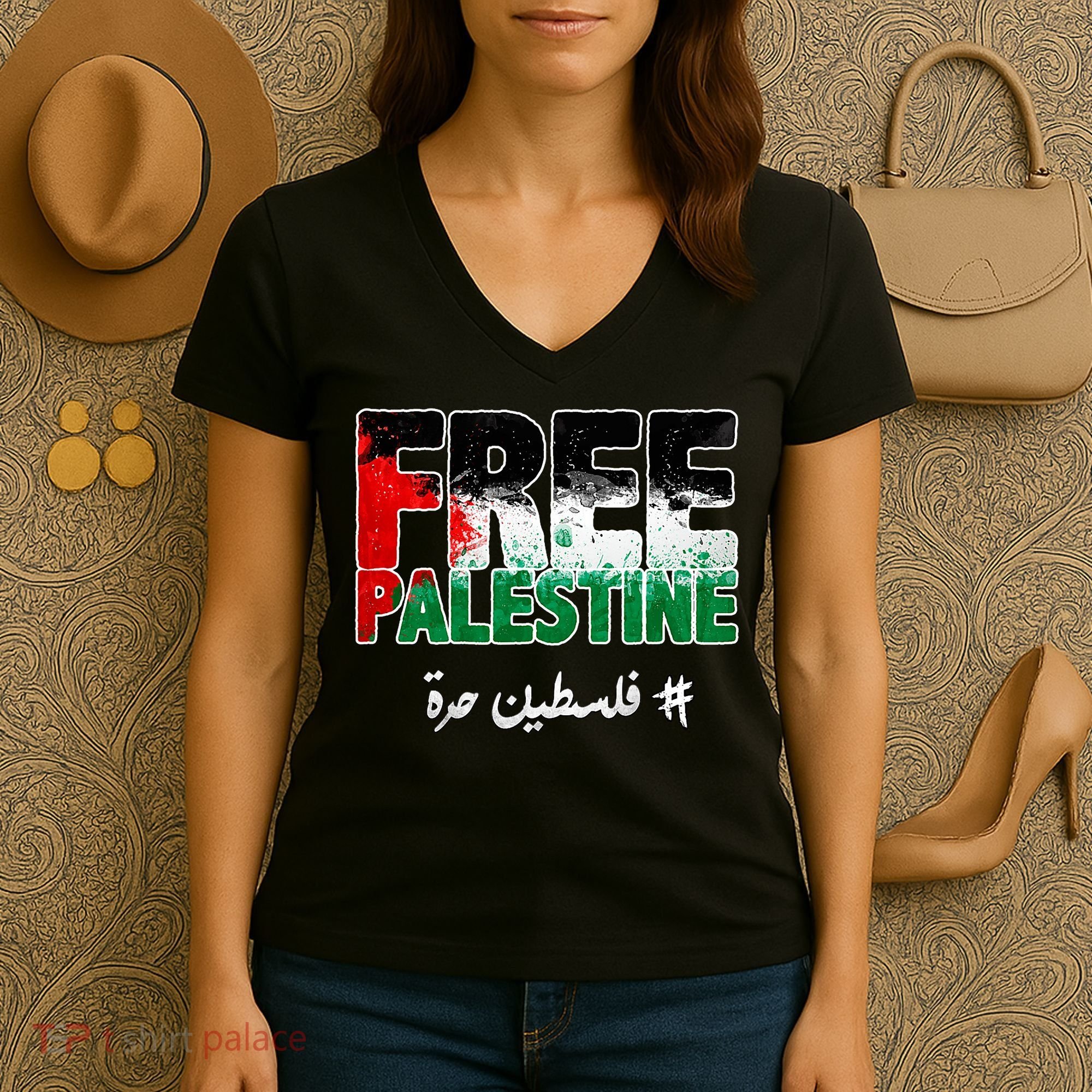 Free Palestine Palestine Strong Women's V-Neck T-Shirt