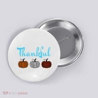 Fall Plaid Pumpkin Thankful Women, Thanksgiving Be Blessed Button thumb 0