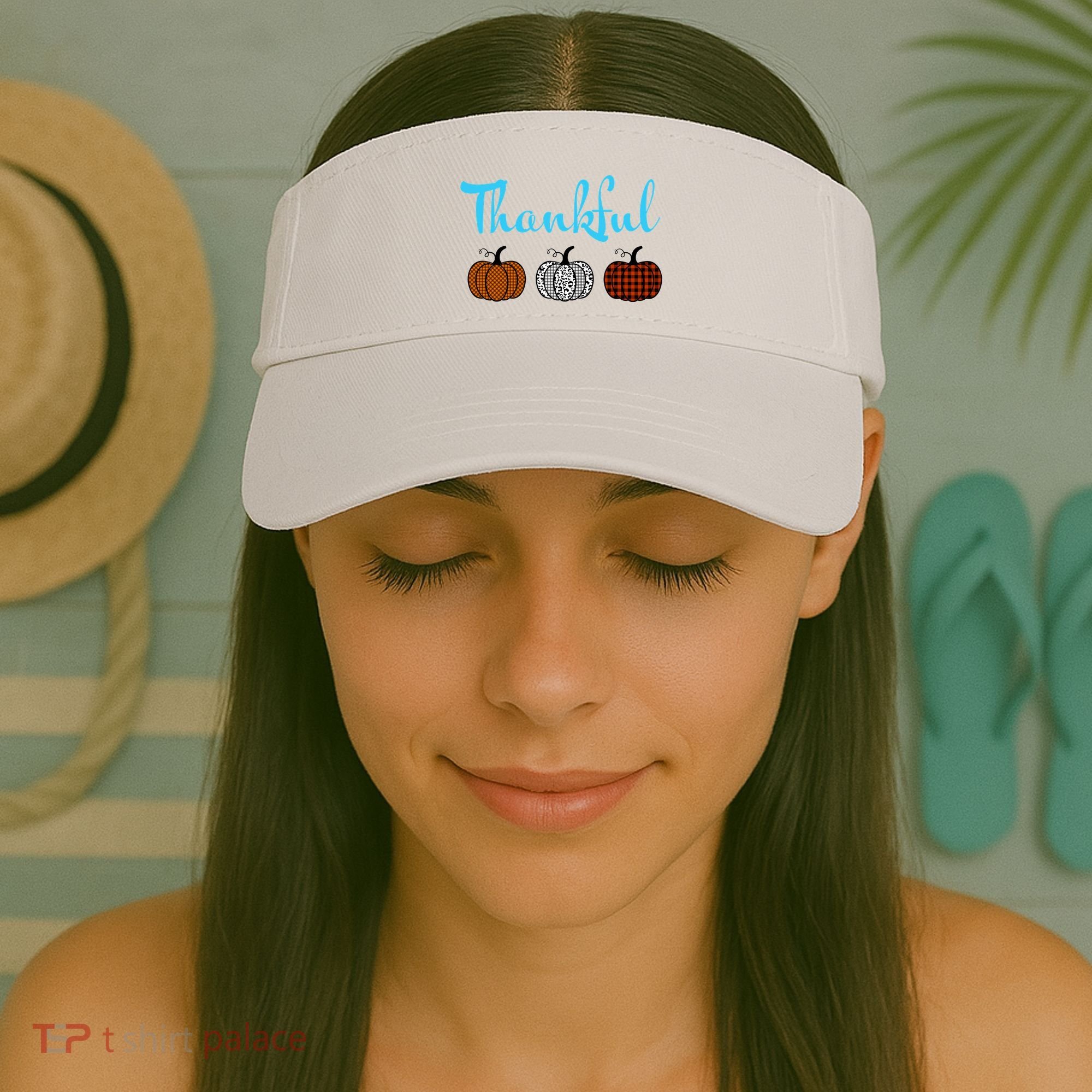 Fall Plaid Pumpkin Thankful Women, Thanksgiving Be Blessed Visor