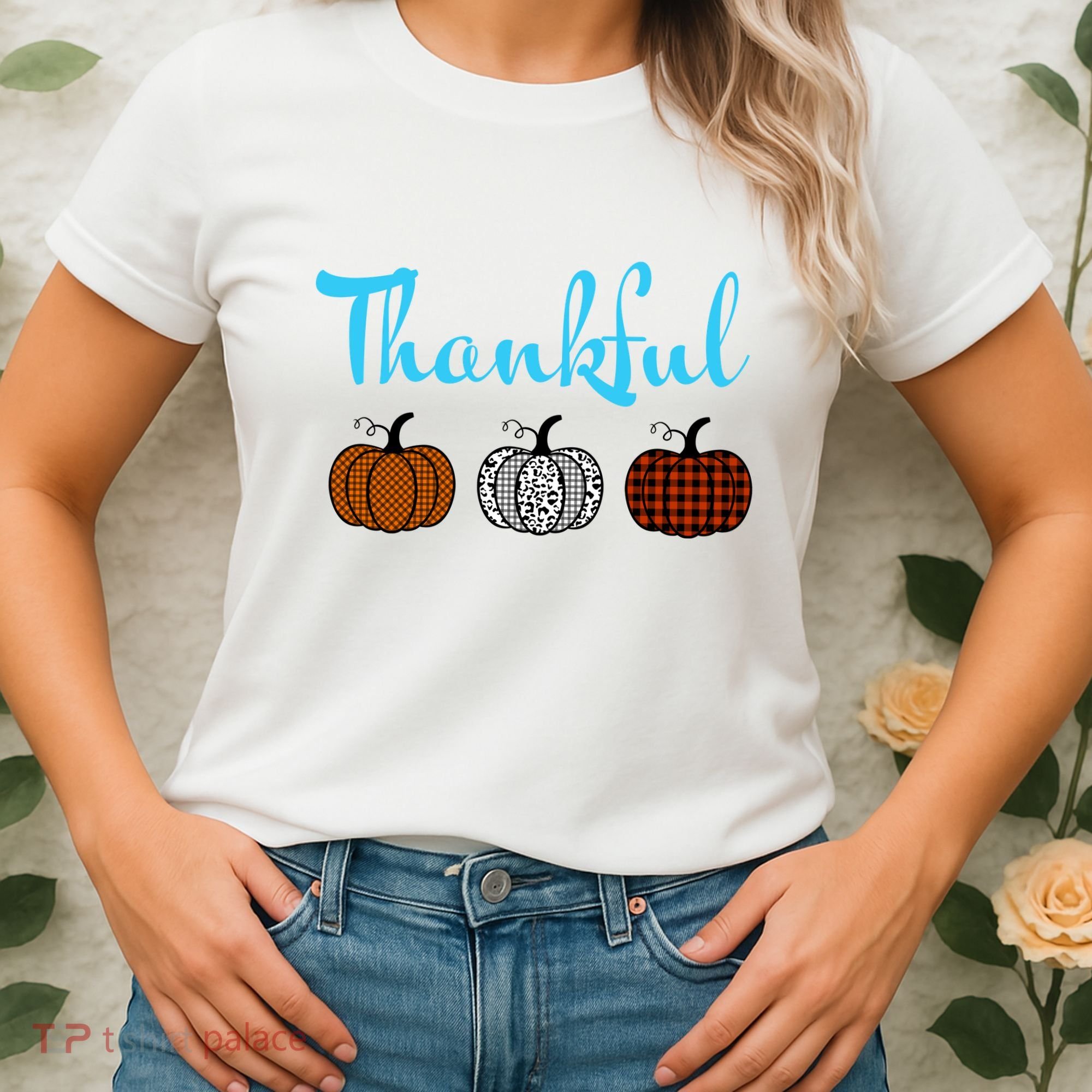 Fall Plaid Pumpkin Thankful Women, Thanksgiving Be Blessed Women's T-Shirt
