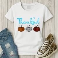 Fall Plaid Pumpkin Thankful Women, Thanksgiving Be Blessed Women's T-Shirt thumb 3