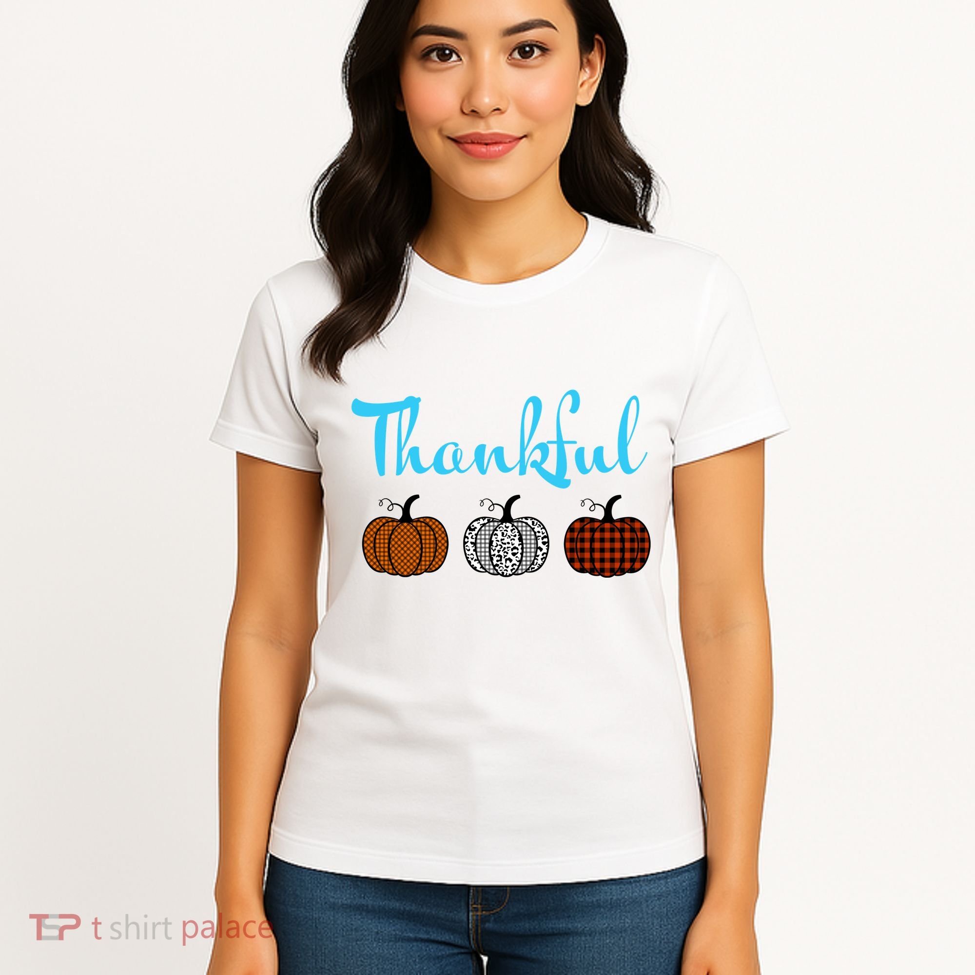 Fall Plaid Pumpkin Thankful Women, Thanksgiving Be Blessed Women's T-Shirt