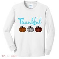 Fall Plaid Pumpkin Thankful Women, Thanksgiving Be Blessed Kids Long Sleeve Shirt thumb 0