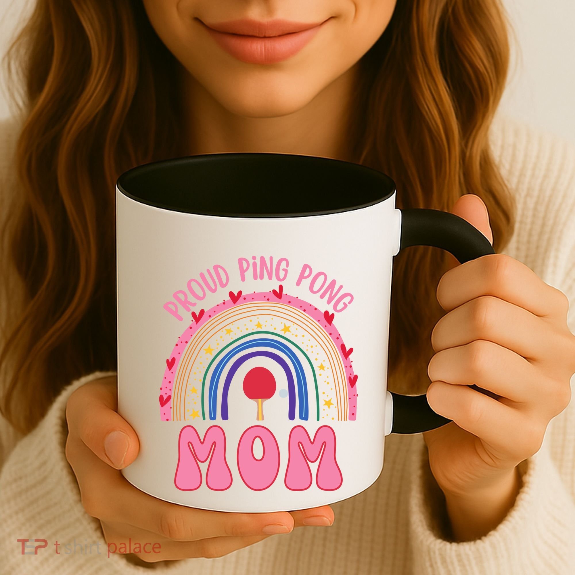 Funny Ping Pong Table Tennis Proud Ping Pong Mom Rainbow Gift Coffee Mug