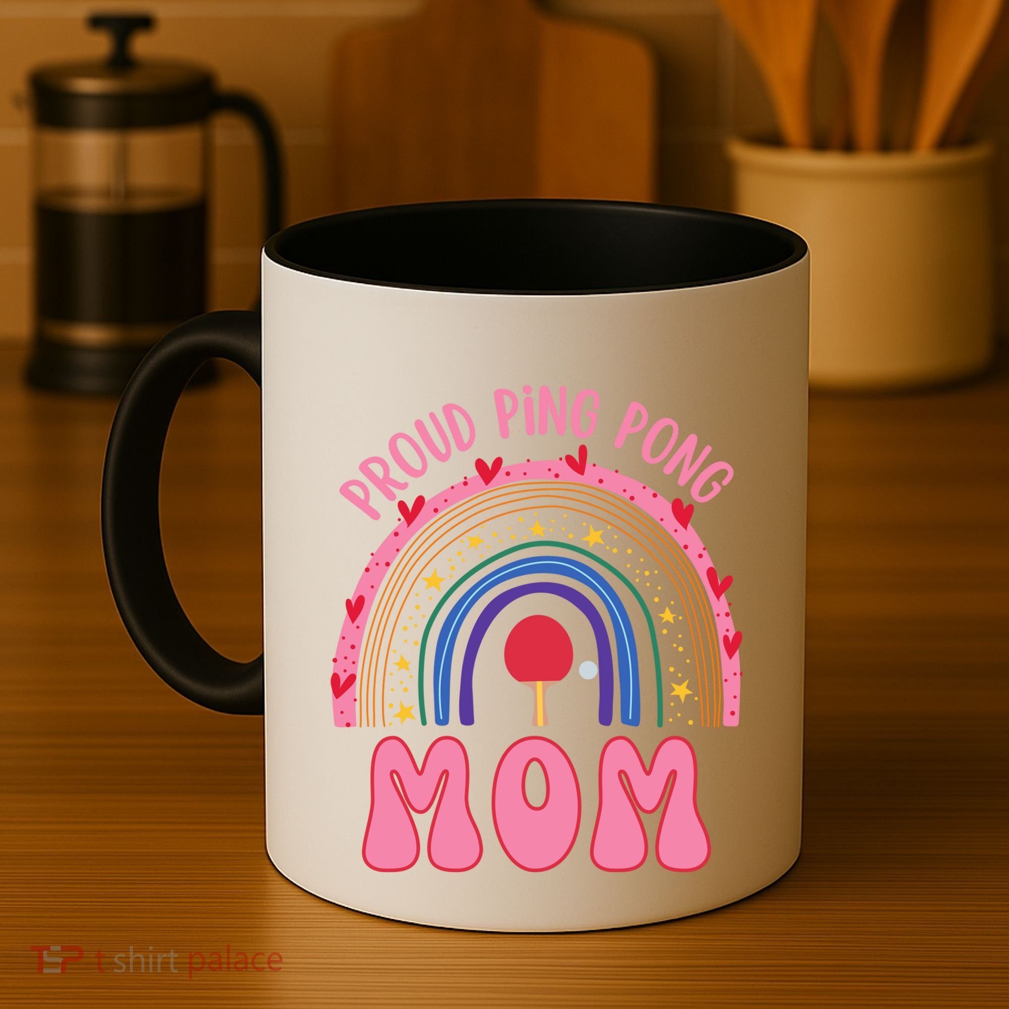 Funny Ping Pong Table Tennis Proud Ping Pong Mom Rainbow Gift Coffee Mug