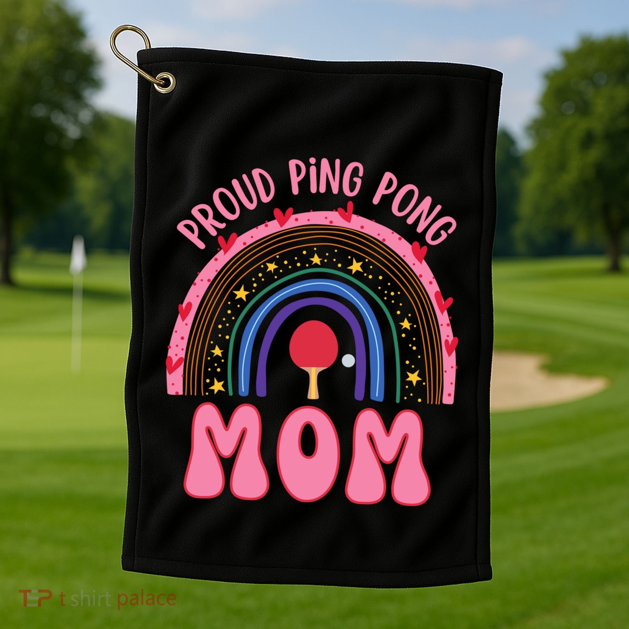 Funny Ping Pong Table Tennis Proud Ping Pong Mom Rainbow Gift Golf Towel