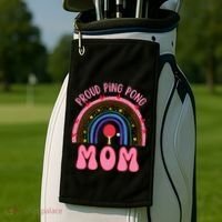 Funny Ping Pong Table Tennis Proud Ping Pong Mom Rainbow Gift Golf Towel thumb 2
