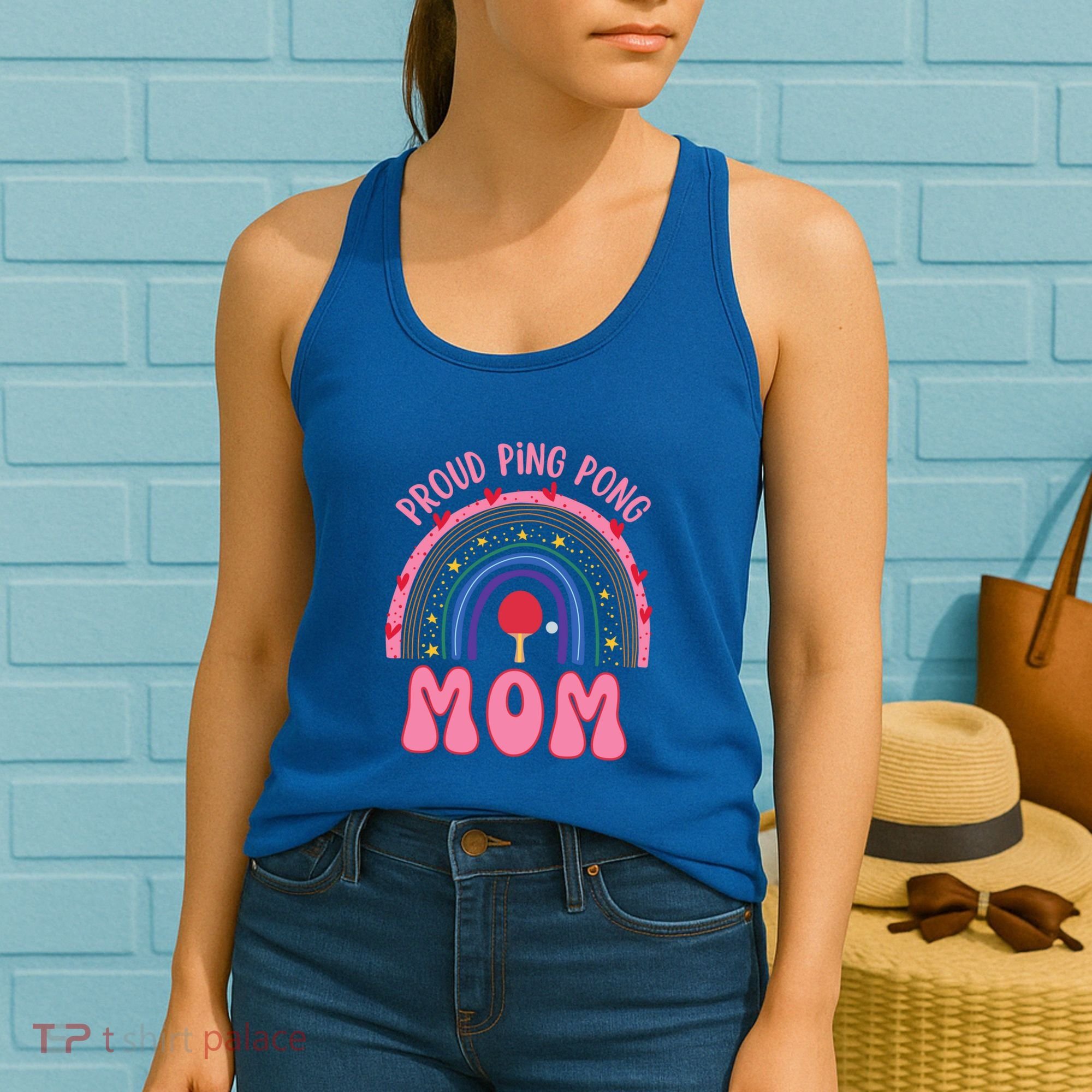 Funny Ping Pong Table Tennis Proud Ping Pong Mom Rainbow Gift Women's Tank Top