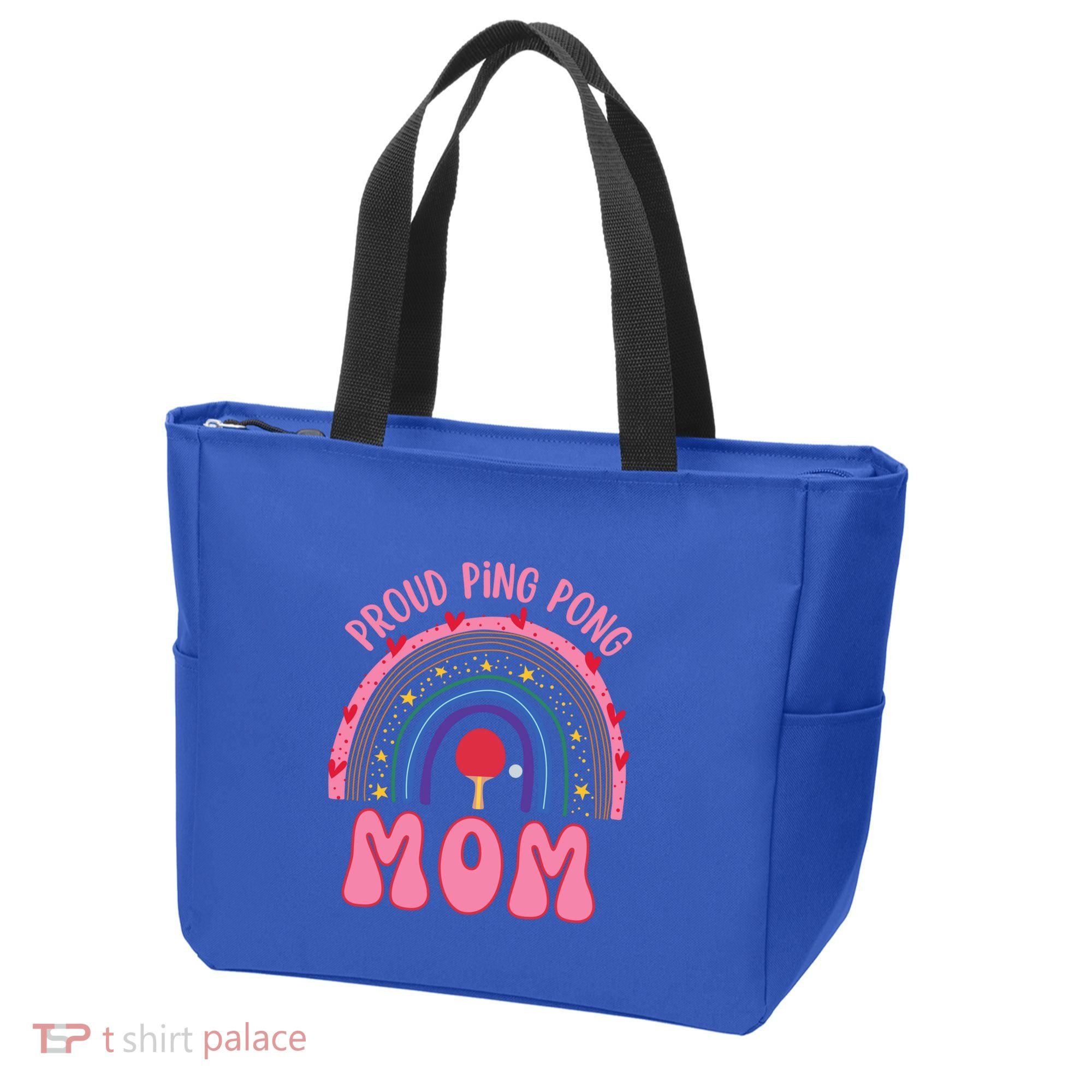 Funny Ping Pong Table Tennis Proud Ping Pong Mom Rainbow Gift Tote Bag