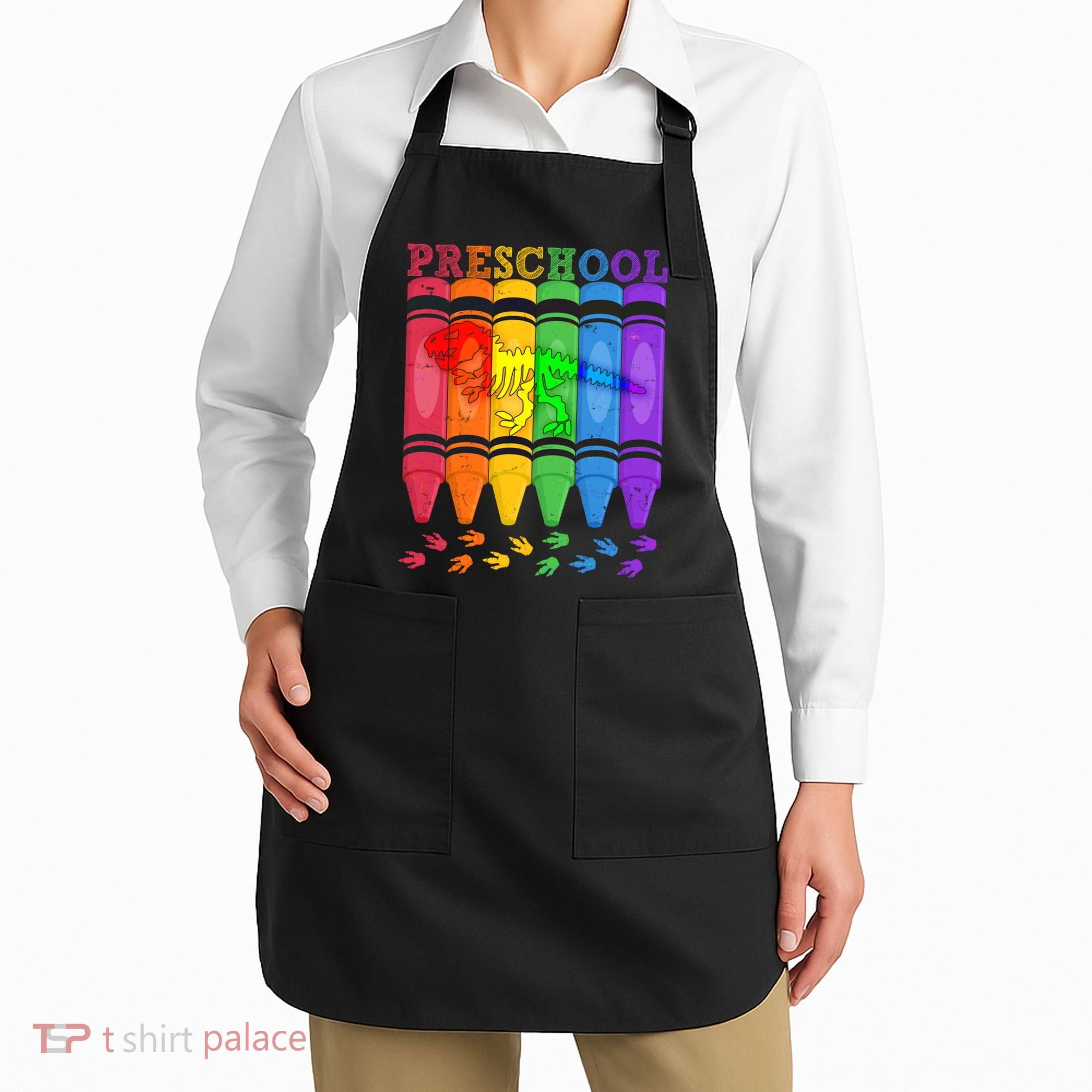 Funny Prehistoric Preschool Dinosaur Crayons Apron