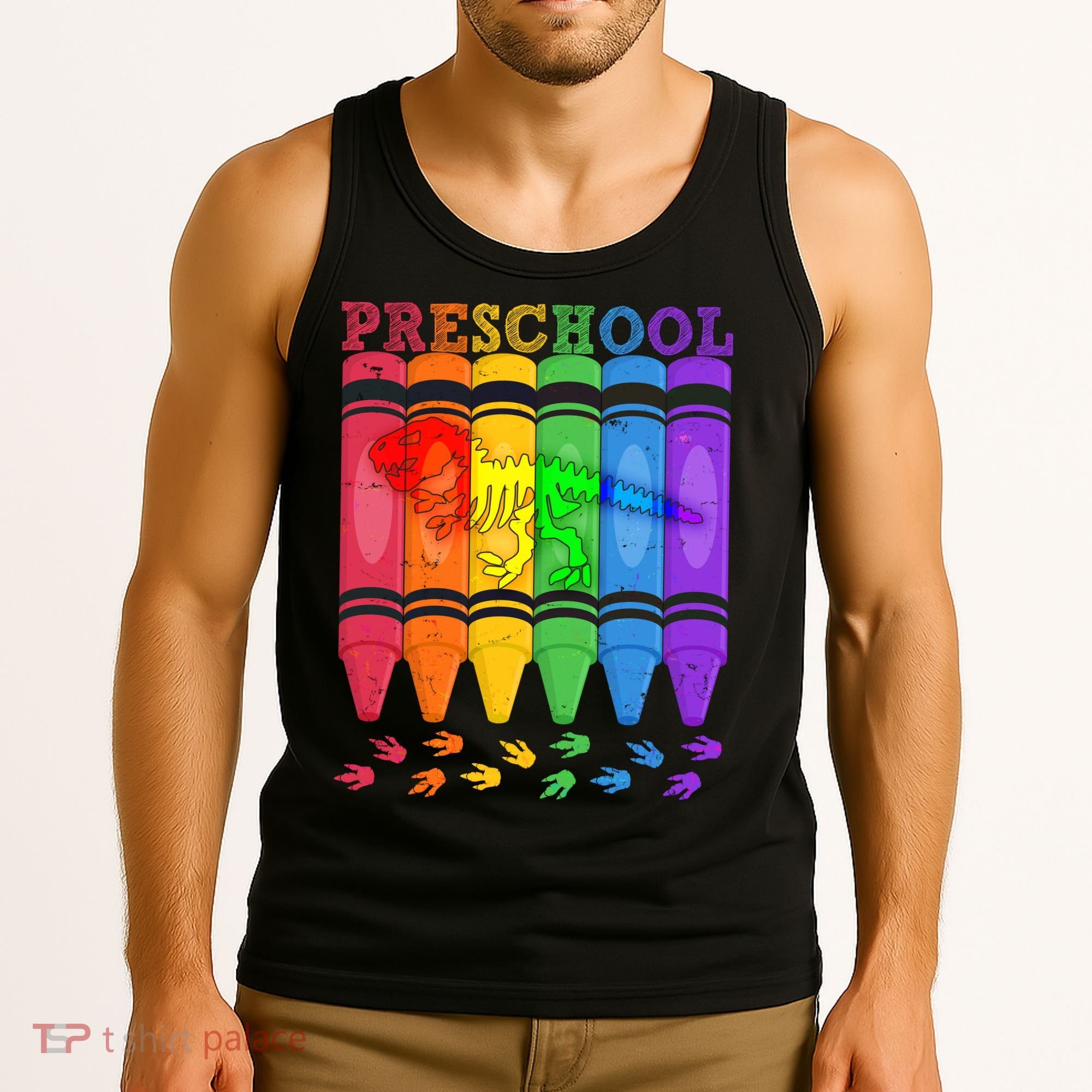 Funny Prehistoric Preschool Dinosaur Crayons Tank Top