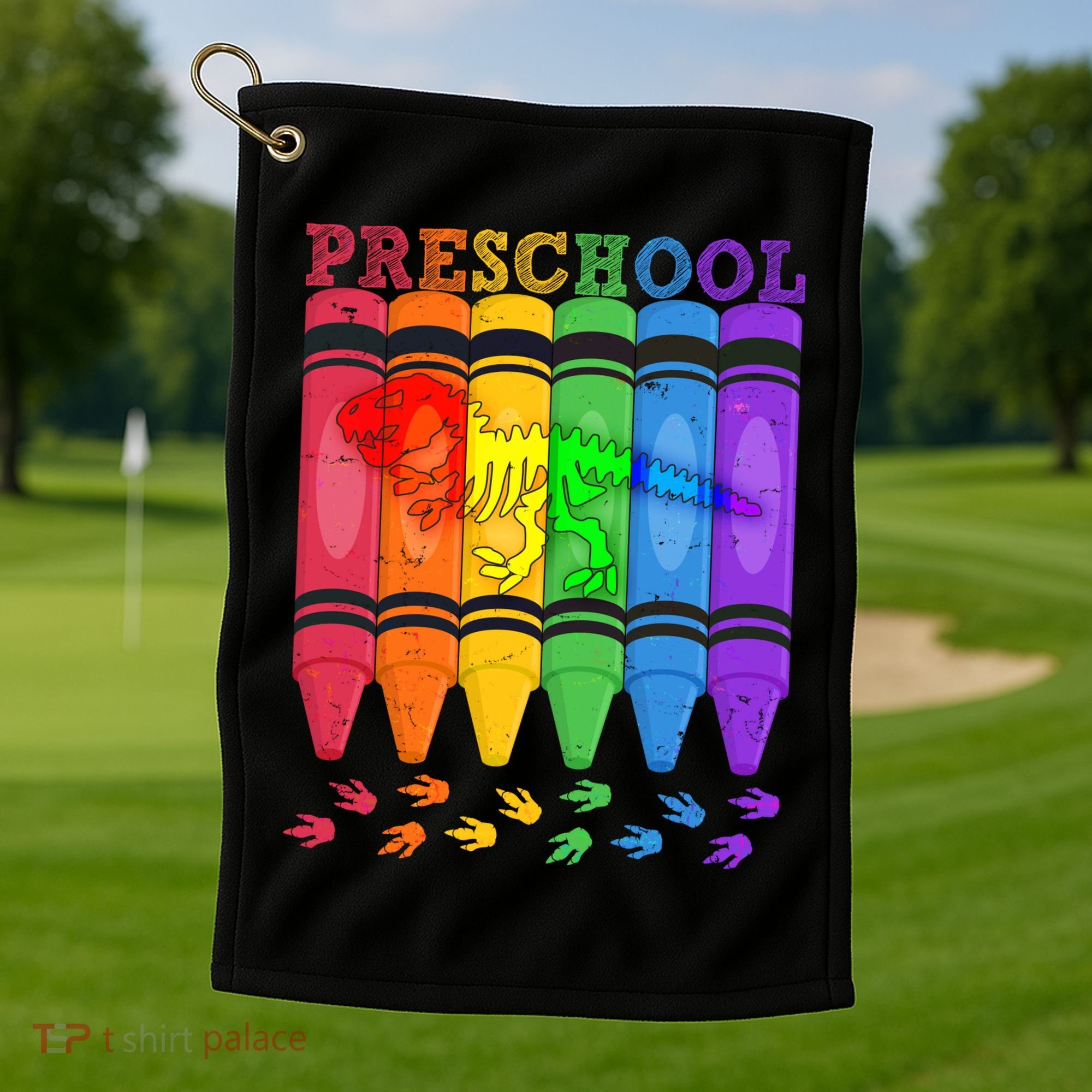 Funny Prehistoric Preschool Dinosaur Crayons Golf Towel