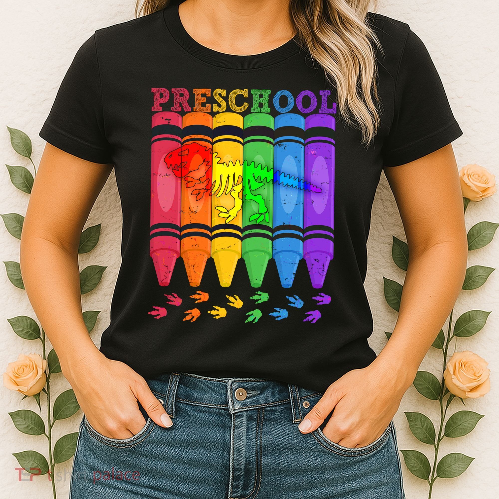 Funny Prehistoric Preschool Dinosaur Crayons Women's T-Shirt