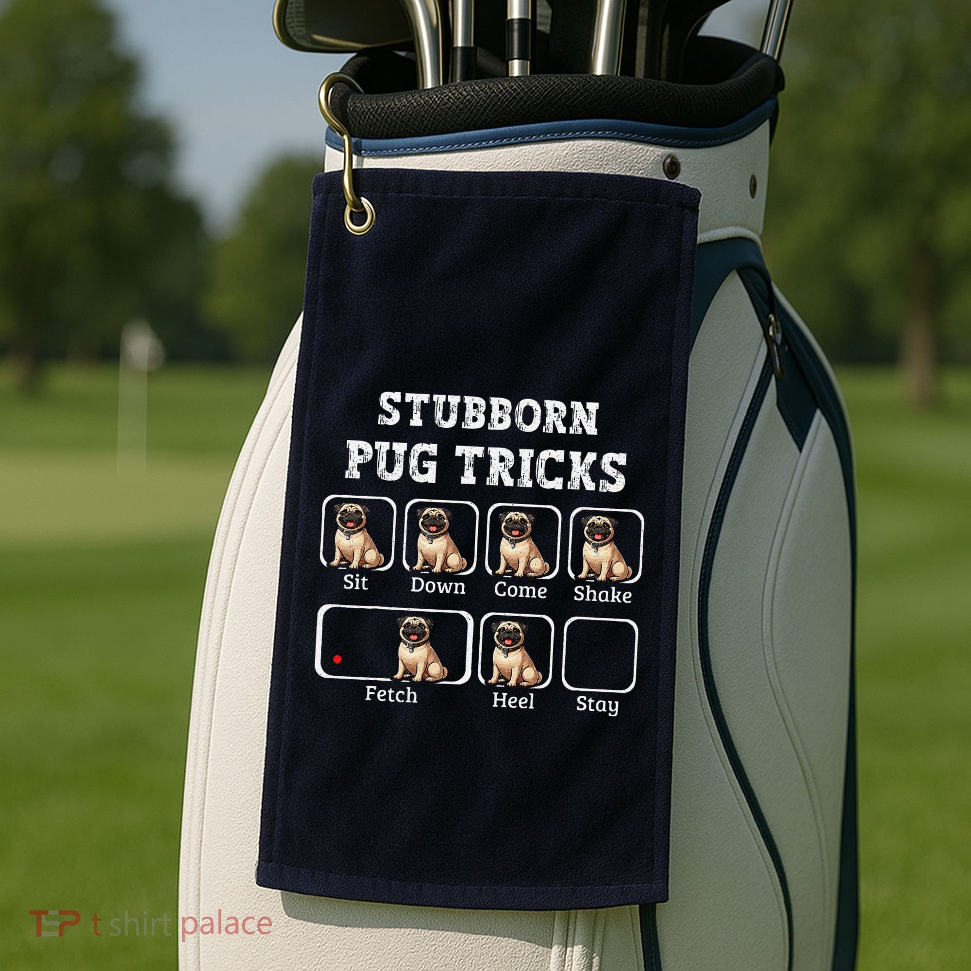 Funny Pug Puggle Dog Pups Stubborn Pug Tricks Golf Towel