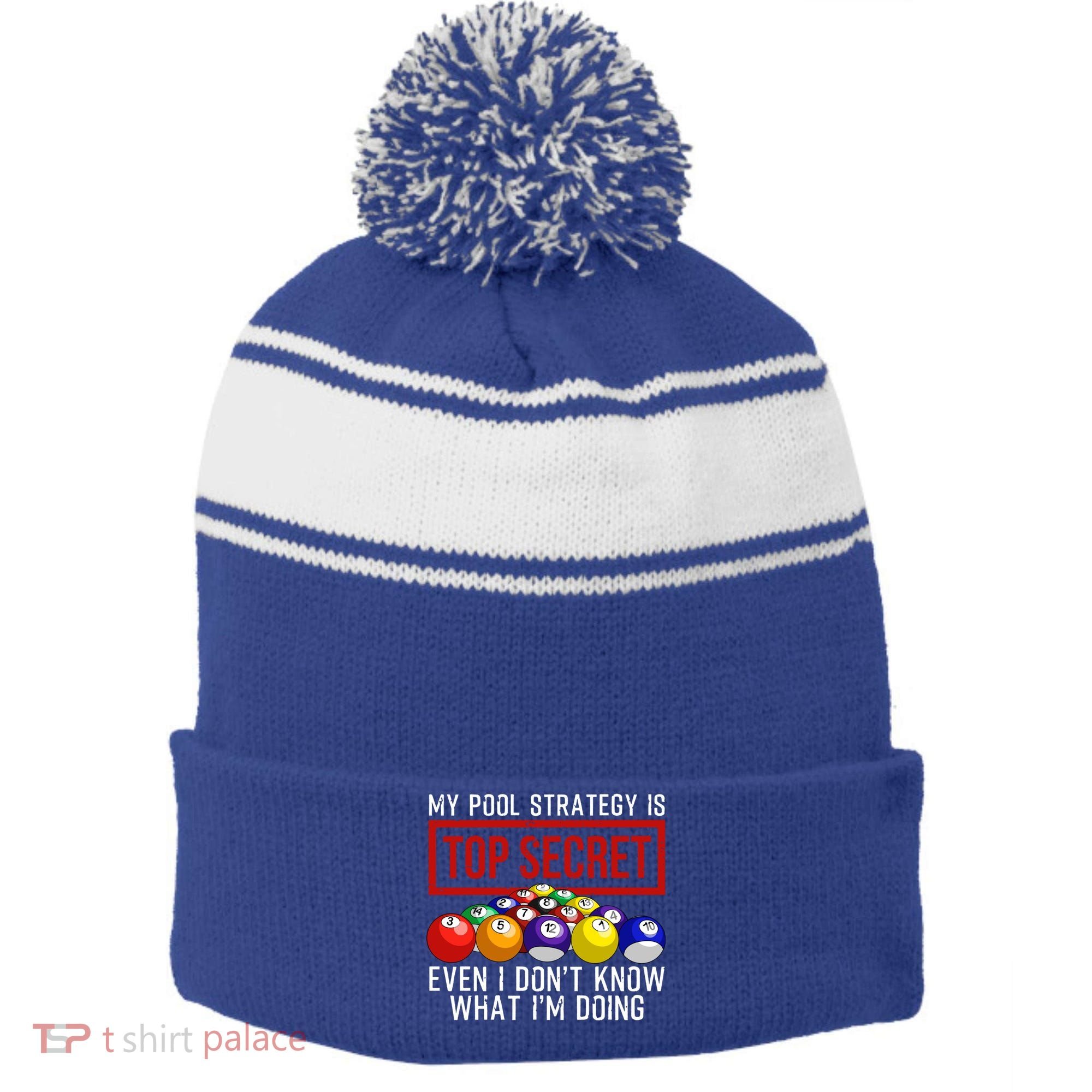 Funny Pool Player Billiards Gift For Men Women Game Play Gift Stripe Pom Pom Beanie