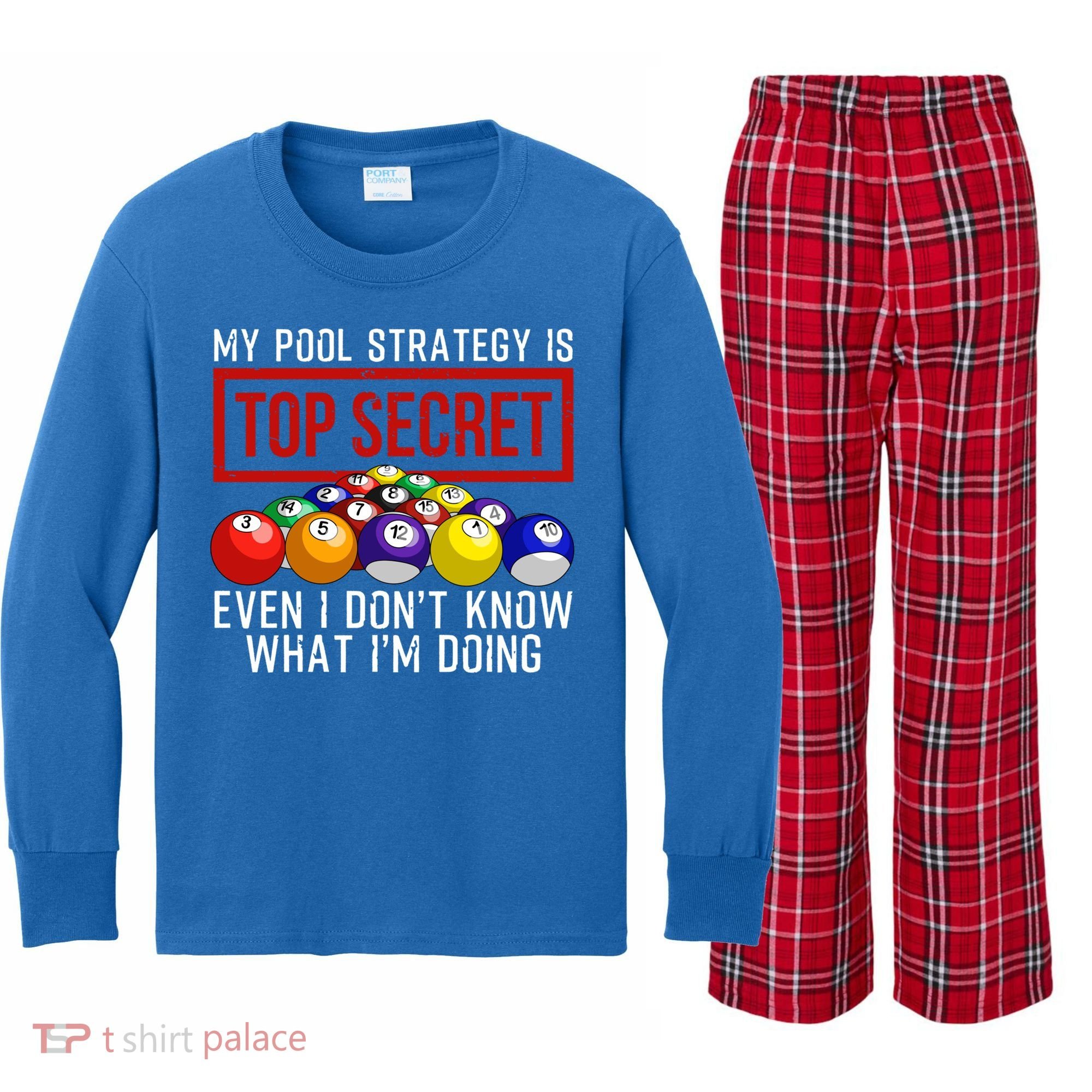 Funny Pool Player Billiards Gift For Men Women Game Play Gift Kids Long Sleeve Plaid Pajama Set