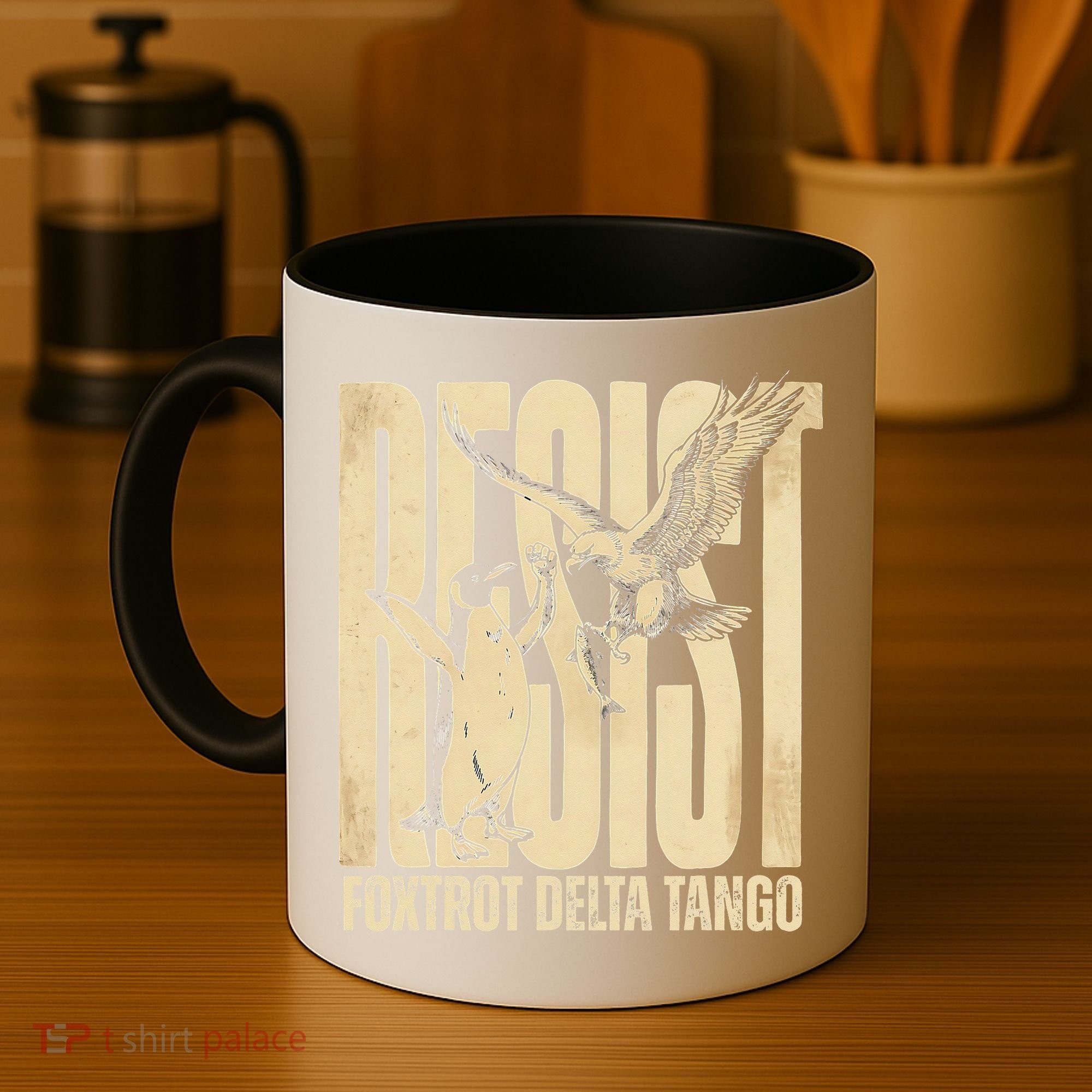 Funny Penguin Protest Resist Penguin Holding Fish Gr Coffee Mug