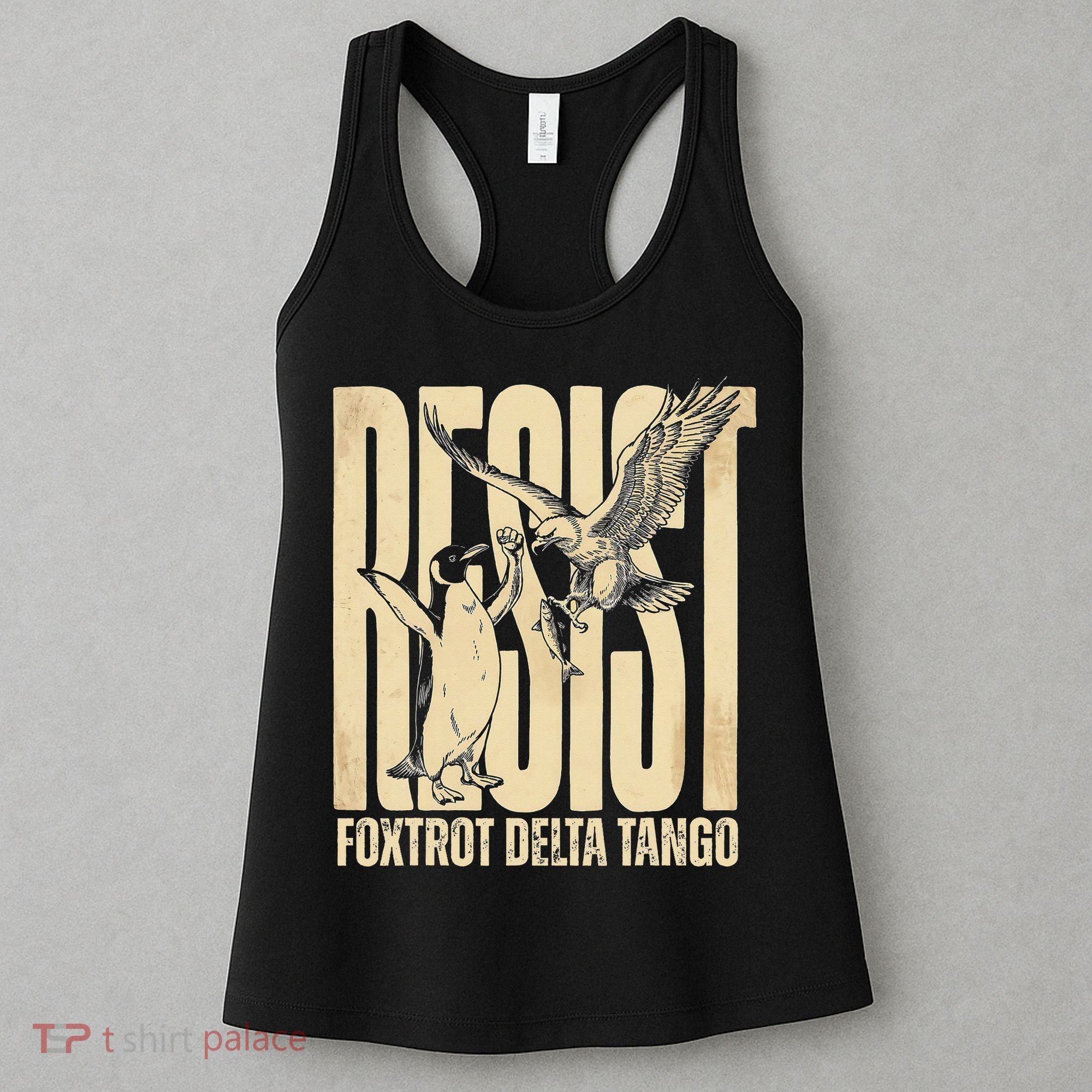Funny Penguin Protest Resist Penguin Holding Fish Gr Women's Tank Top
