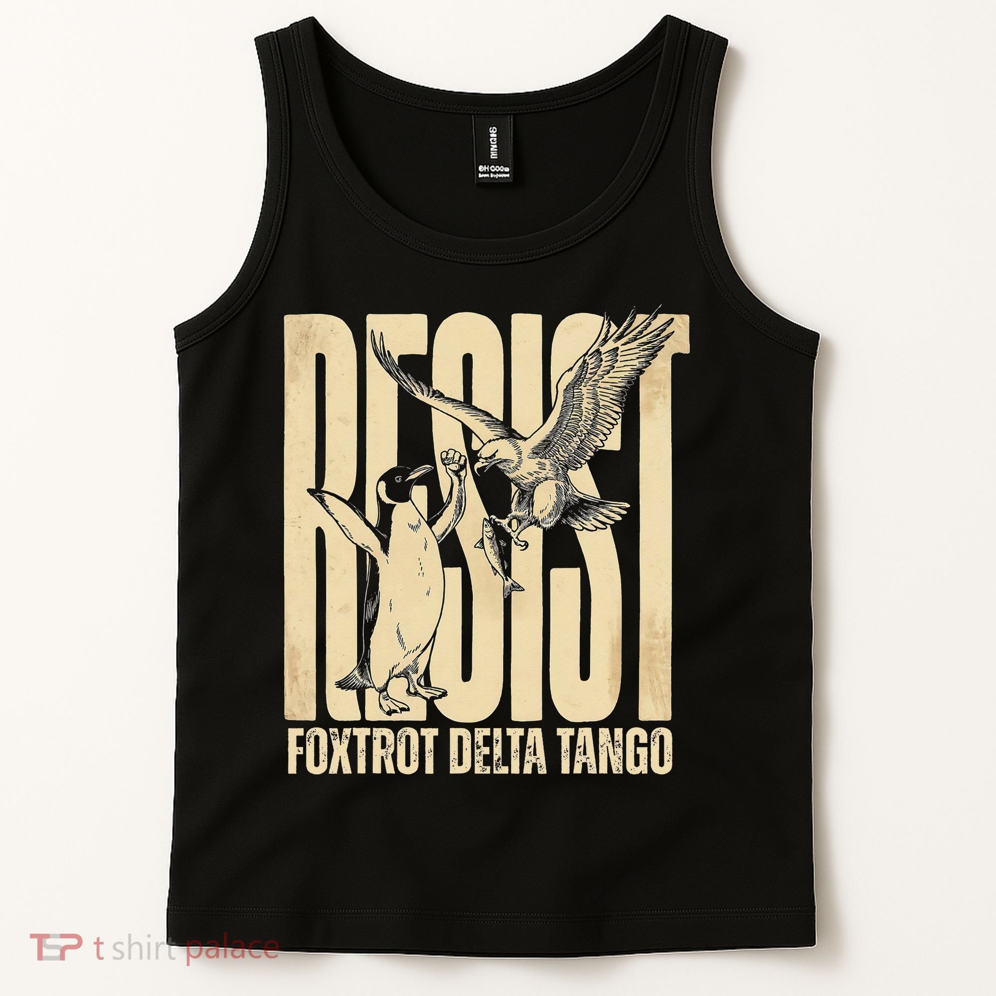 Funny Penguin Protest Resist Penguin Holding Fish Gr Tank Top