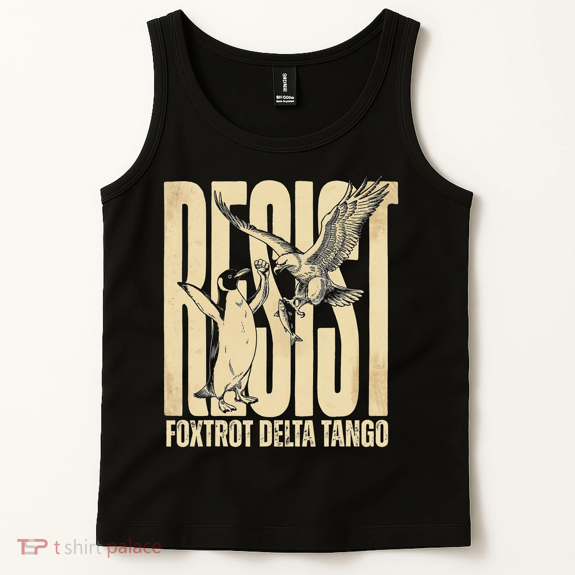 Funny Penguin Protest Resist Penguin Holding Fish Gr Tank Top