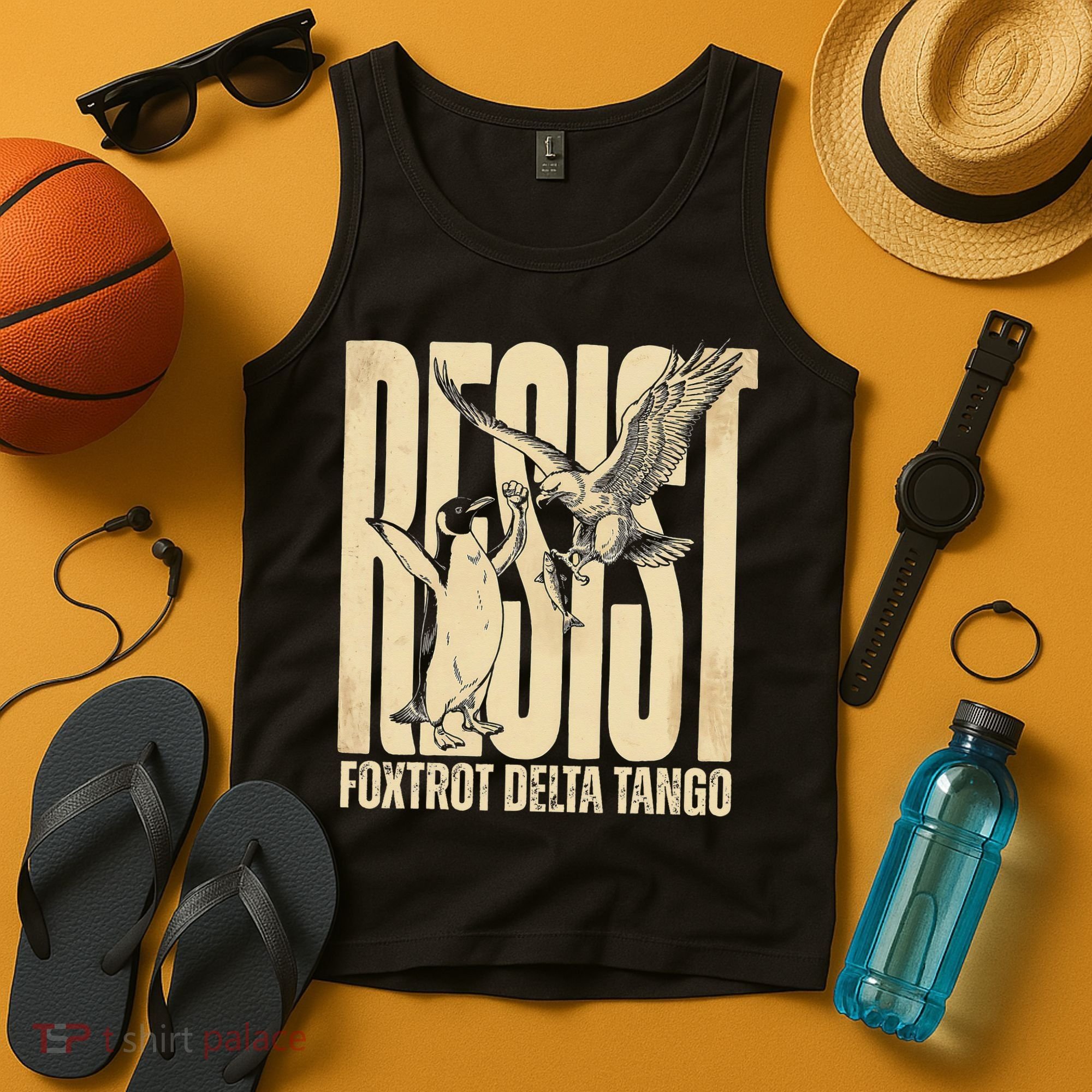 Funny Penguin Protest Resist Penguin Holding Fish Gr Tank Top