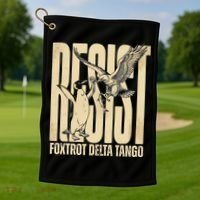 Funny Penguin Protest Resist Penguin Holding Fish Gr Golf Towel thumb 1