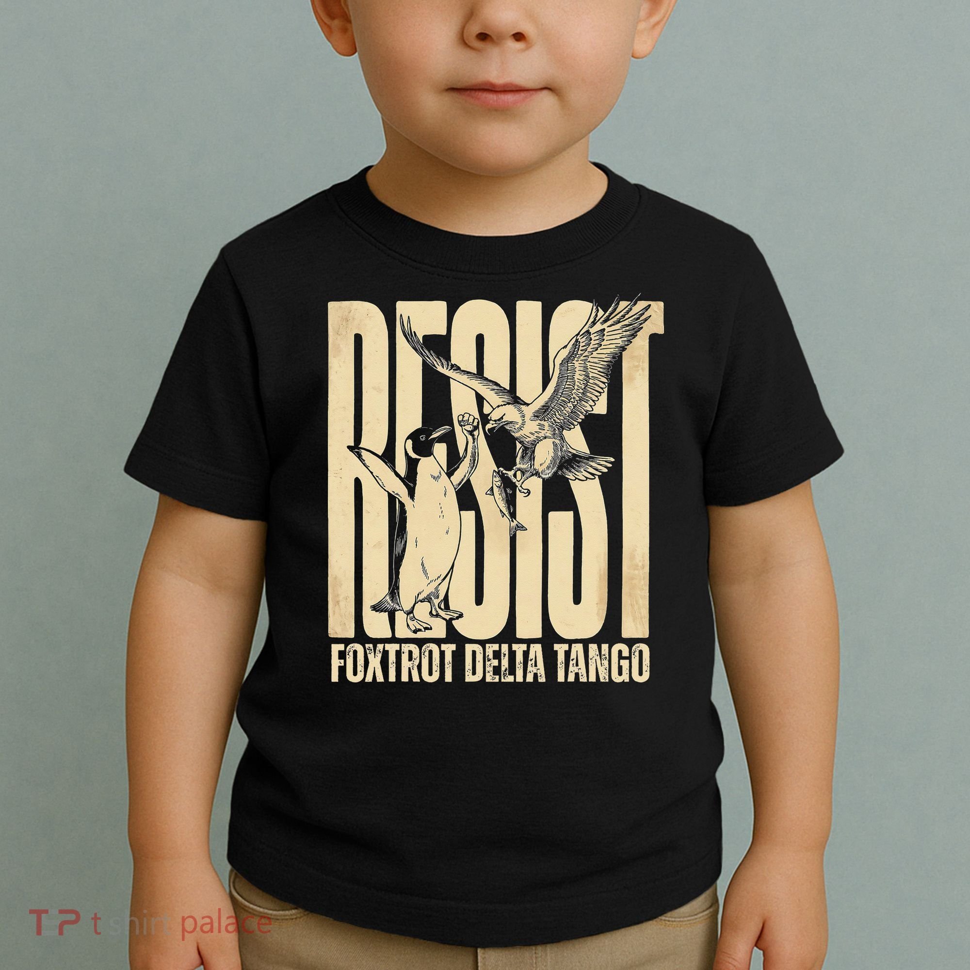 Funny Penguin Protest Resist Penguin Holding Fish Gr Toddler T-Shirt