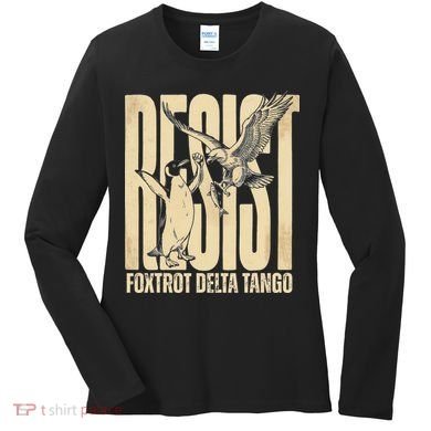 Funny Penguin Protest Resist Penguin Holding Fish Gr Women's Long Sleeve Shirt