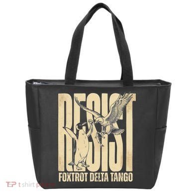 Funny Penguin Protest Resist Penguin Holding Fish Gr Tote Bag