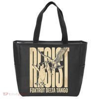 Funny Penguin Protest Resist Penguin Holding Fish Gr Tote Bag thumb 0