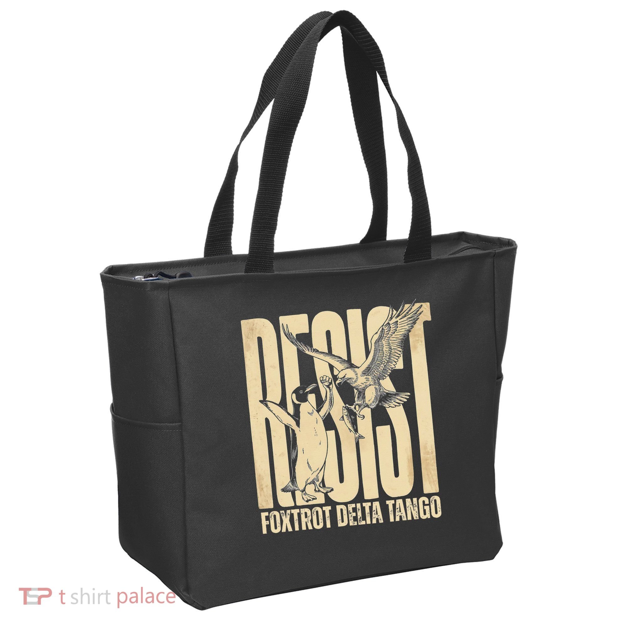 Funny Penguin Protest Resist Penguin Holding Fish Gr Tote Bag