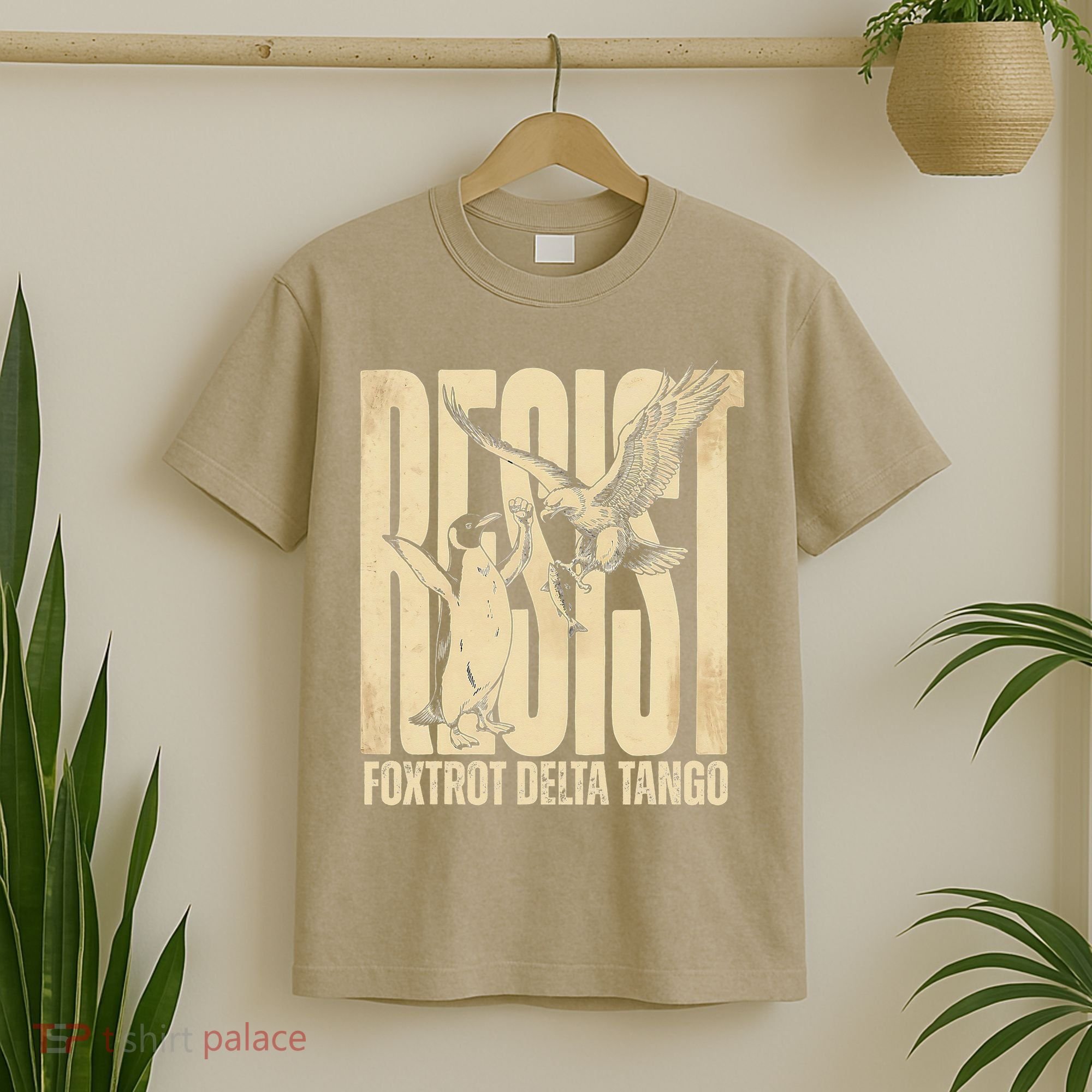 Funny Penguin Protest Resist Penguin Holding Fish Gr T-Shirt