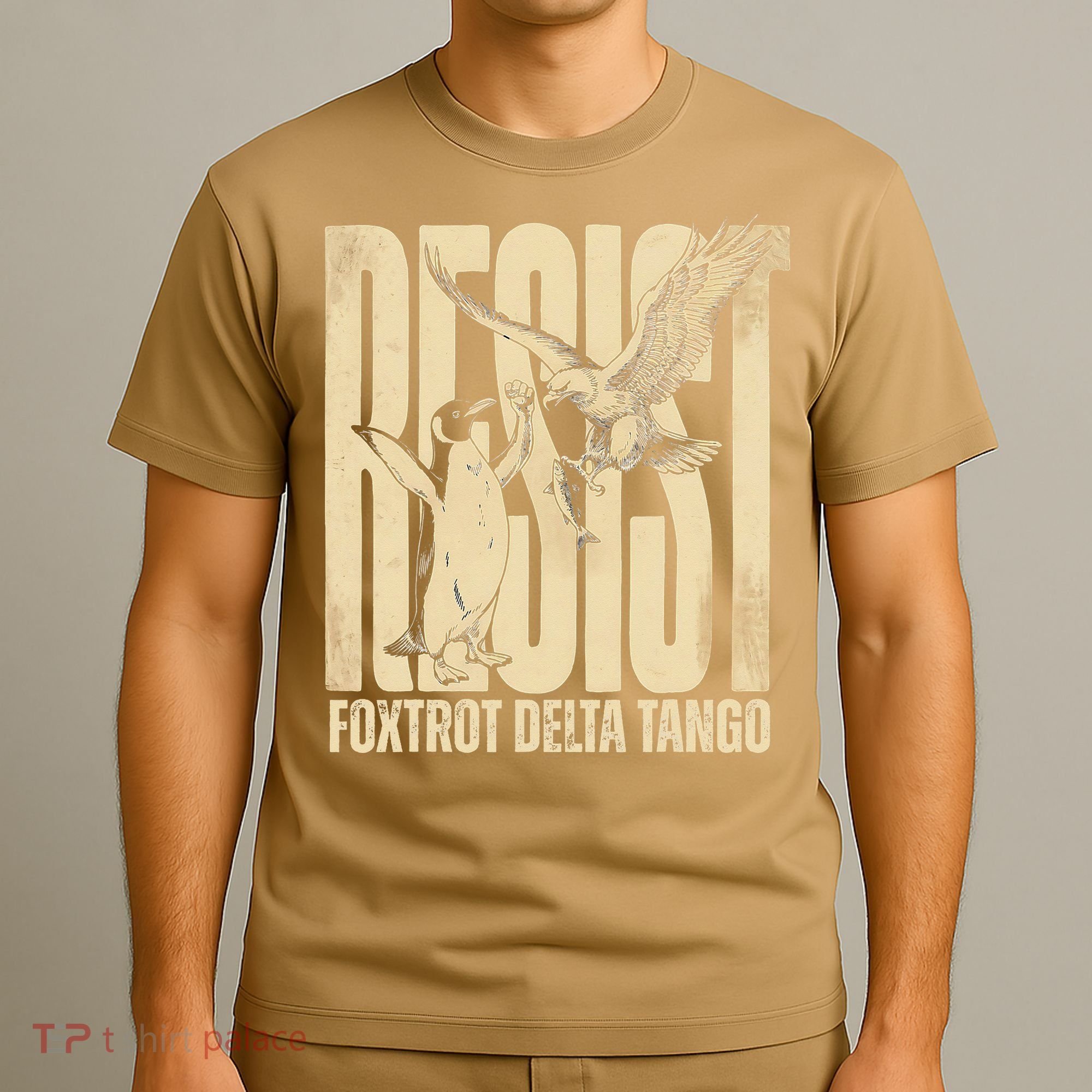 Funny Penguin Protest Resist Penguin Holding Fish Gr T-Shirt