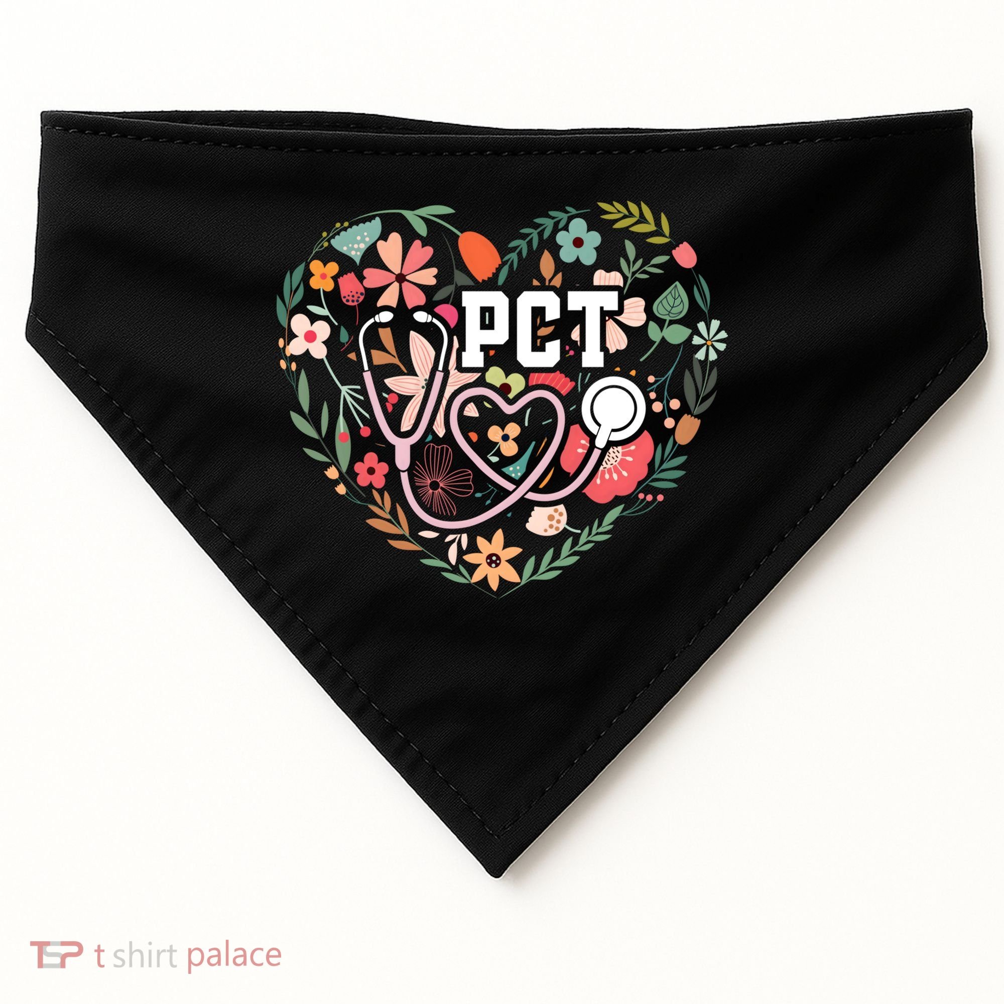 Floral Pct Patient Care Technician Healthcare Worker Gift USA-Made Doggie Bandana