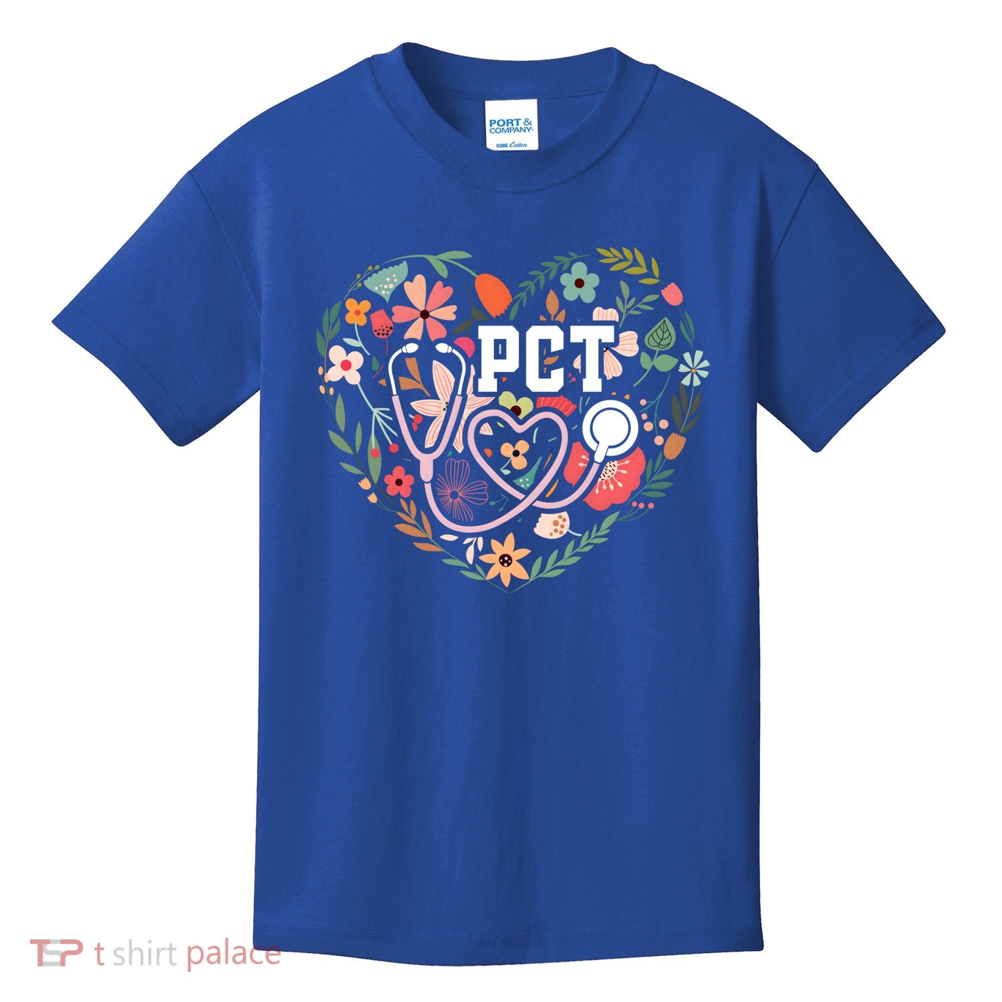 Floral Pct Patient Care Technician Healthcare Worker Gift Kids T-Shirt