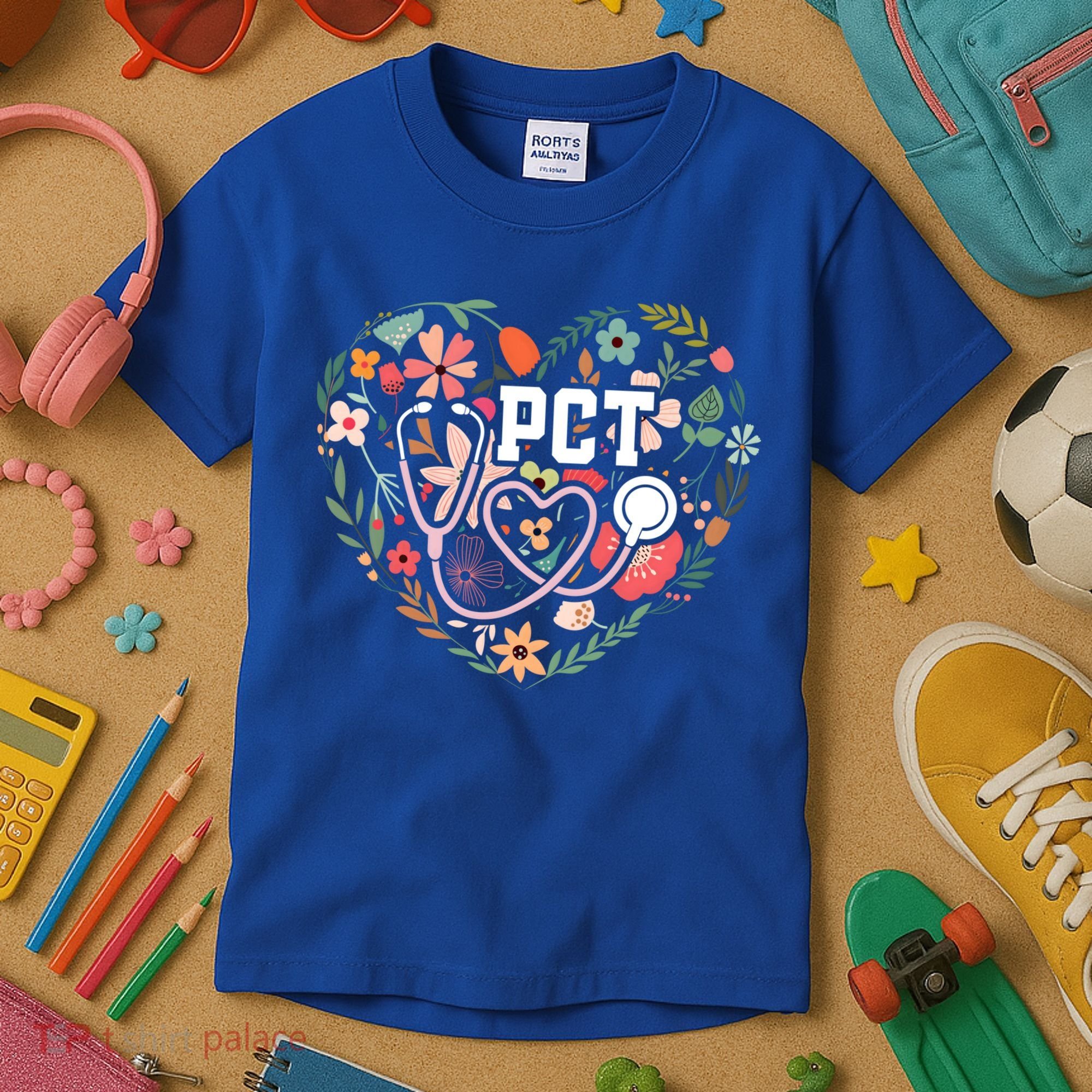 Floral Pct Patient Care Technician Healthcare Worker Gift Kids T-Shirt