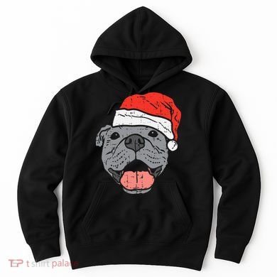 Festive Pitbull Pit Santa Hat Christmas Gift for Dog Lovers Hoodie