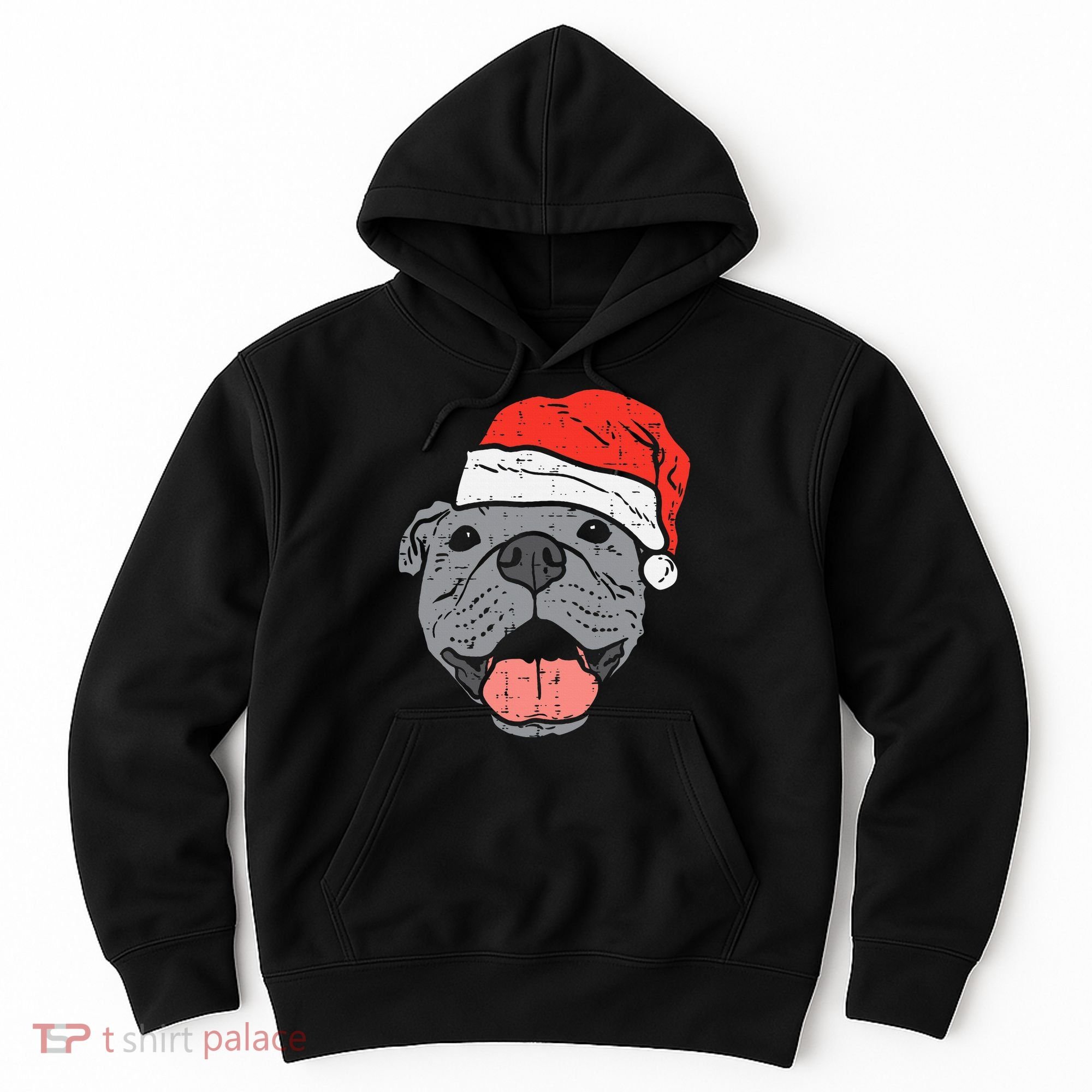 Festive Pitbull Pit Santa Hat Christmas Gift for Dog Lovers Hoodie
