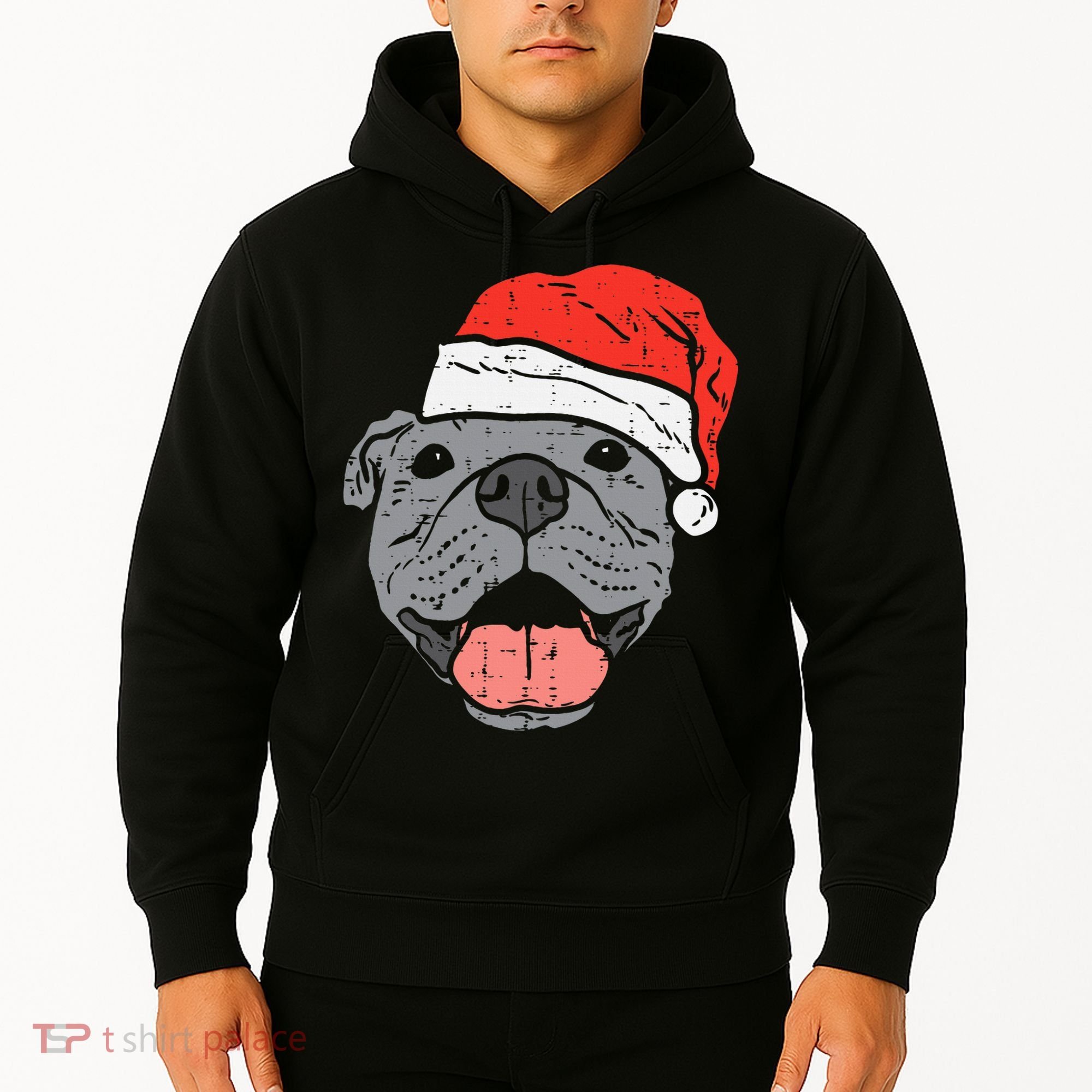 Festive Pitbull Pit Santa Hat Christmas Gift for Dog Lovers Hoodie