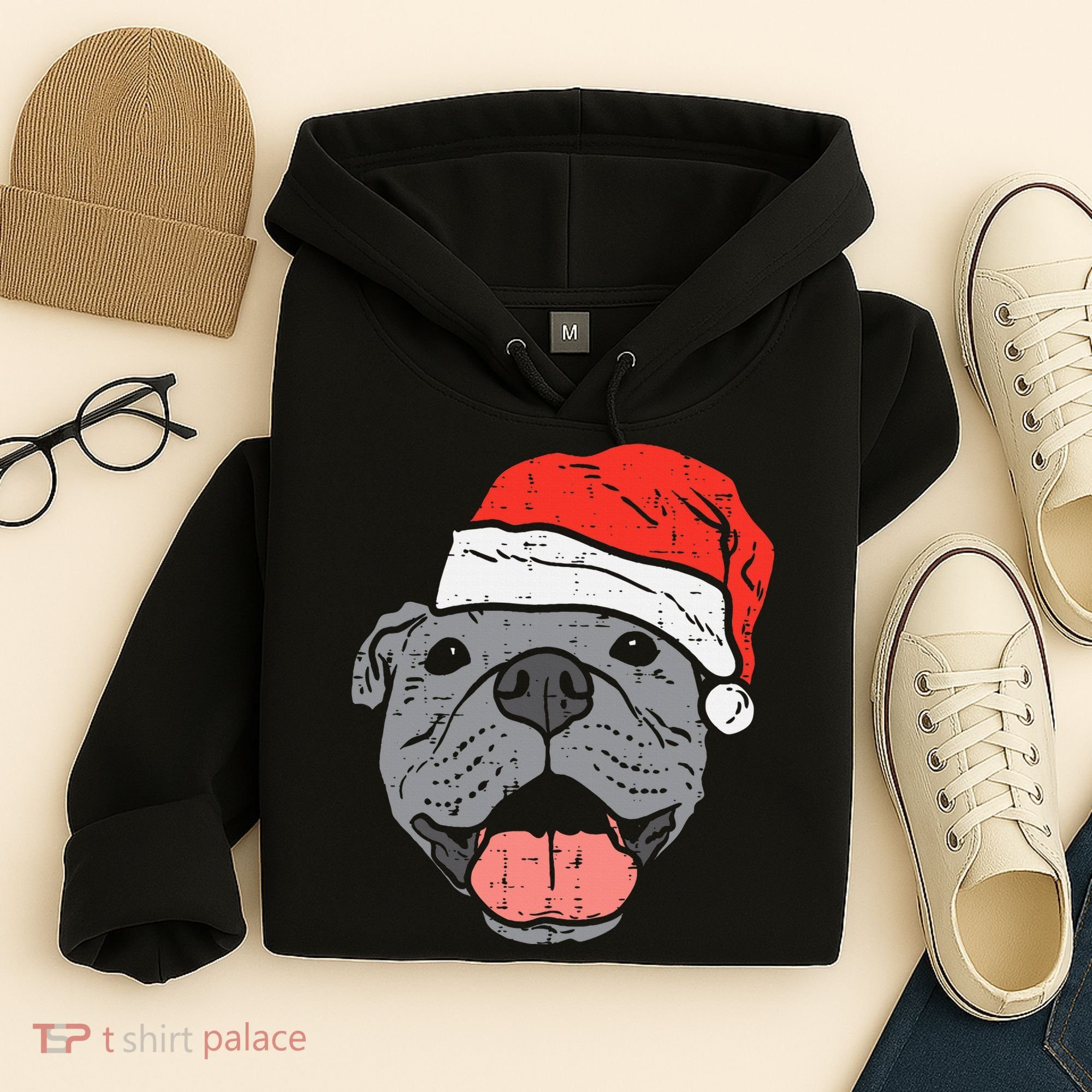 Festive Pitbull Pit Santa Hat Christmas Gift for Dog Lovers Hoodie