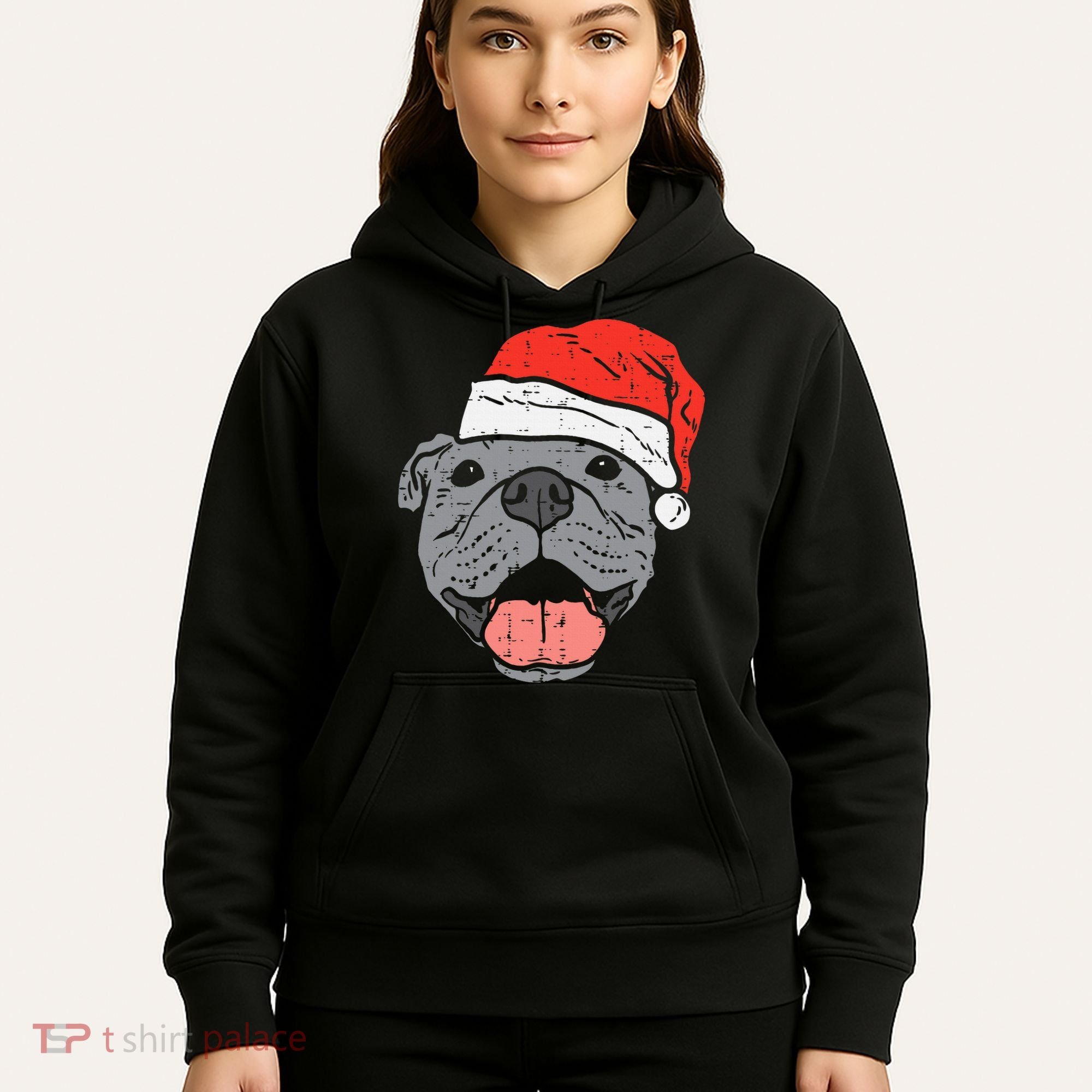 Festive Pitbull Pit Santa Hat Christmas Gift for Dog Lovers Hoodie