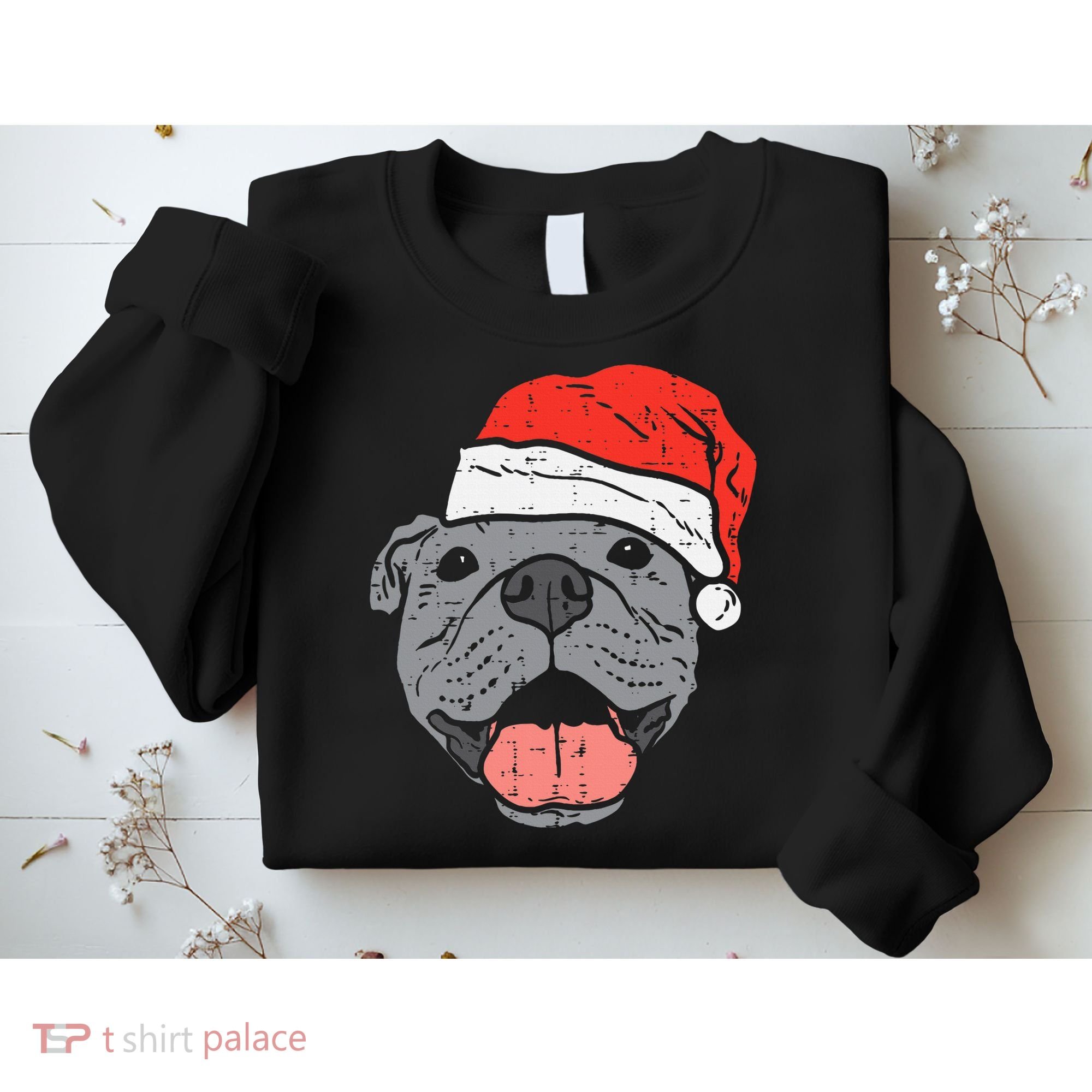 Festive Pitbull Pit Santa Hat Christmas Gift for Dog Lovers Sweatshirt